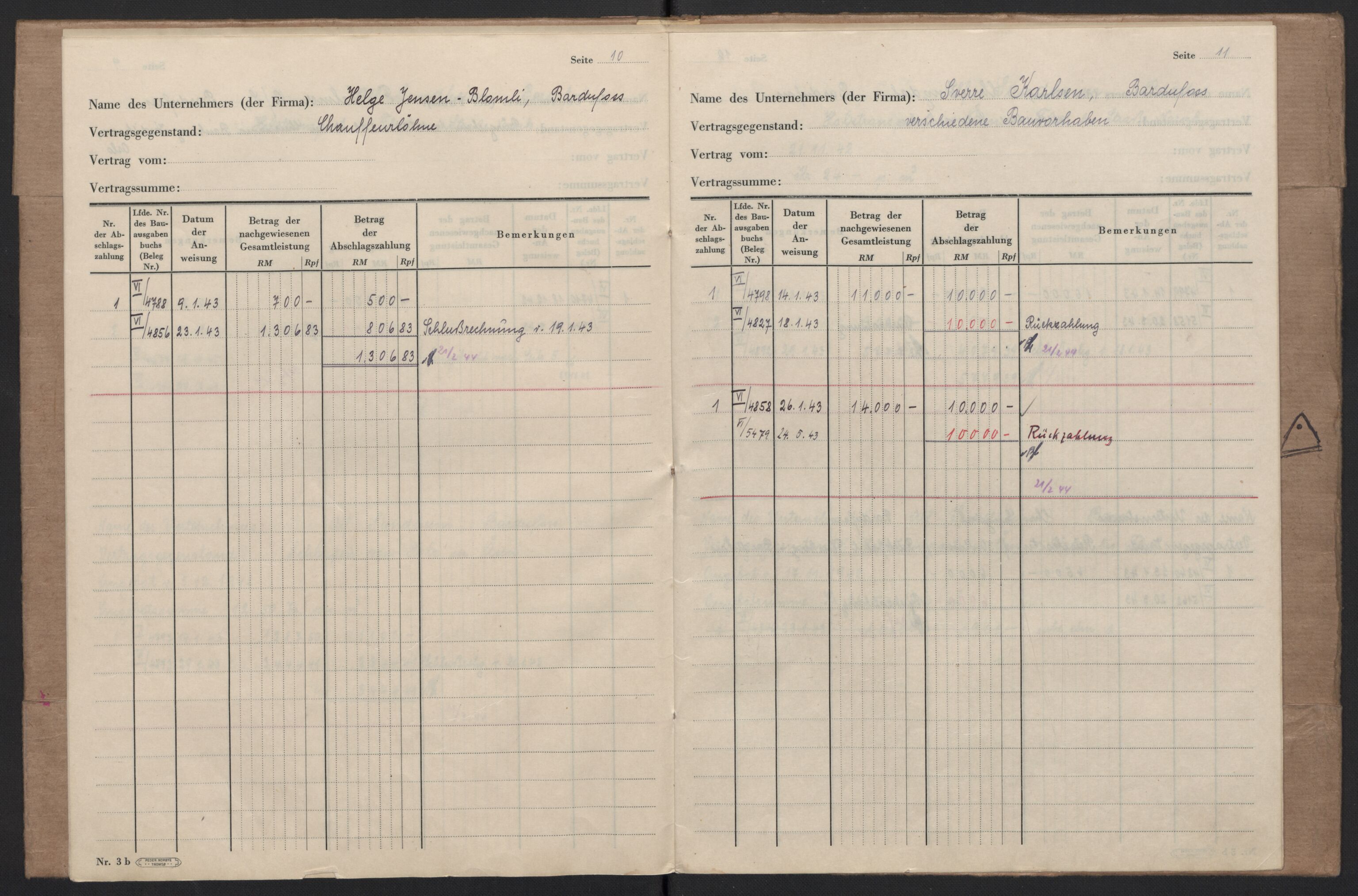 Tyske arkiver, Organisation Todt (OT), Einsatzgruppe Wiking, AV/RA-RAFA-2188/2/F/Fg/Fgb/L0005: Bltg. L.W. Bardufoss: Diverse regnskapsbøker, 1940