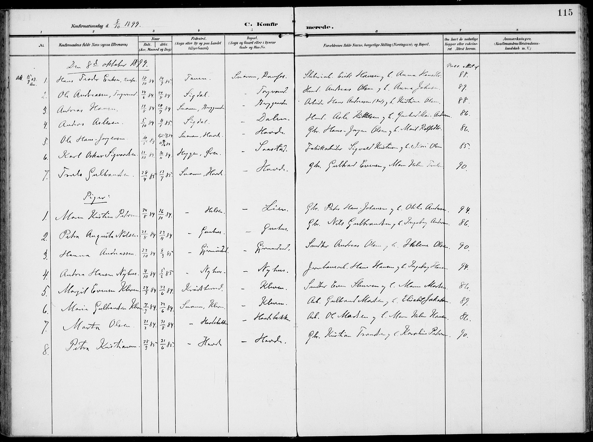 Modum kirkebøker, SAKO/A-234/F/Fa/L0019: Parish register (official) no. 19, 1890-1914, p. 115