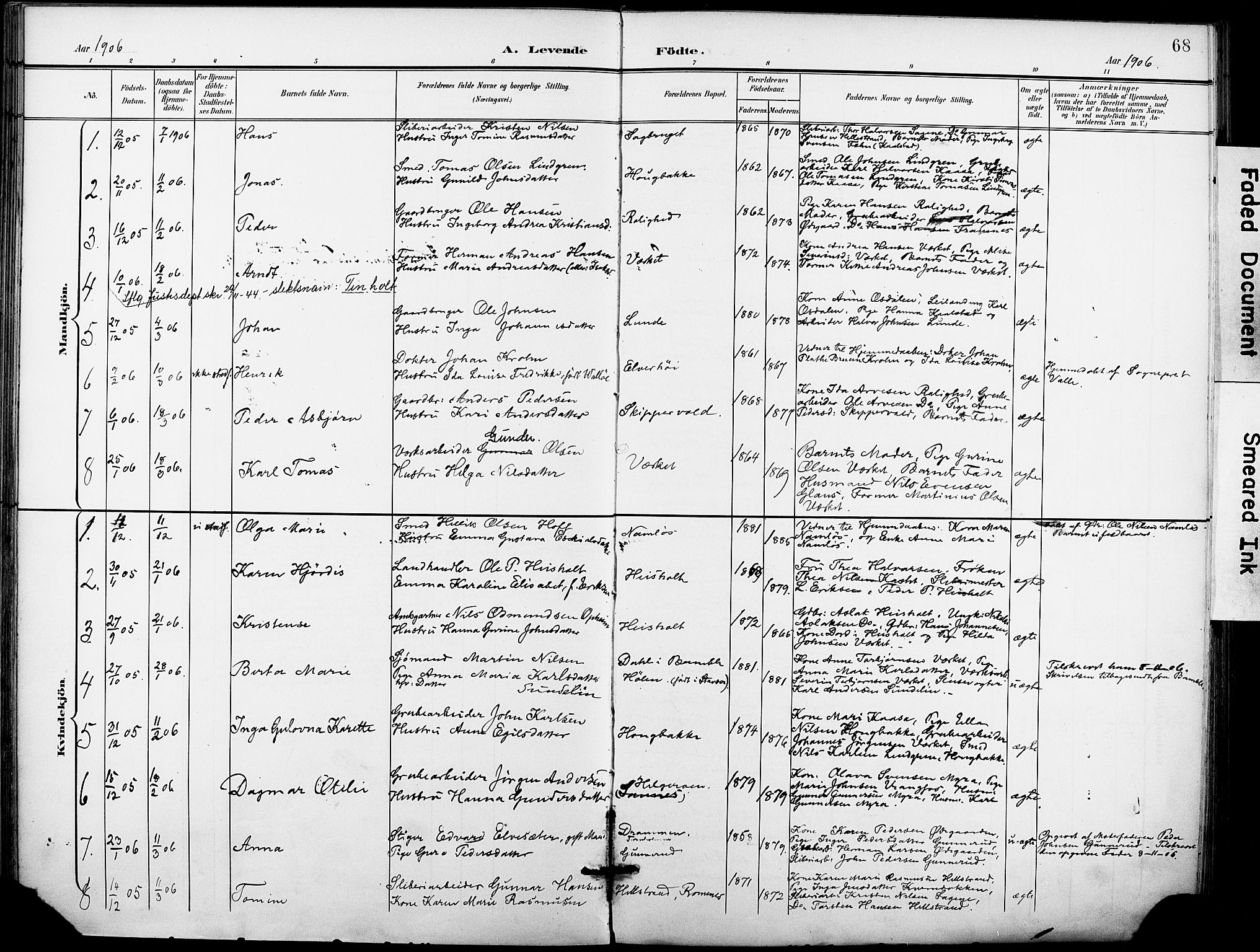 Holla kirkebøker, SAKO/A-272/F/Fa/L0010: Parish register (official) no. 10, 1897-1907, p. 68