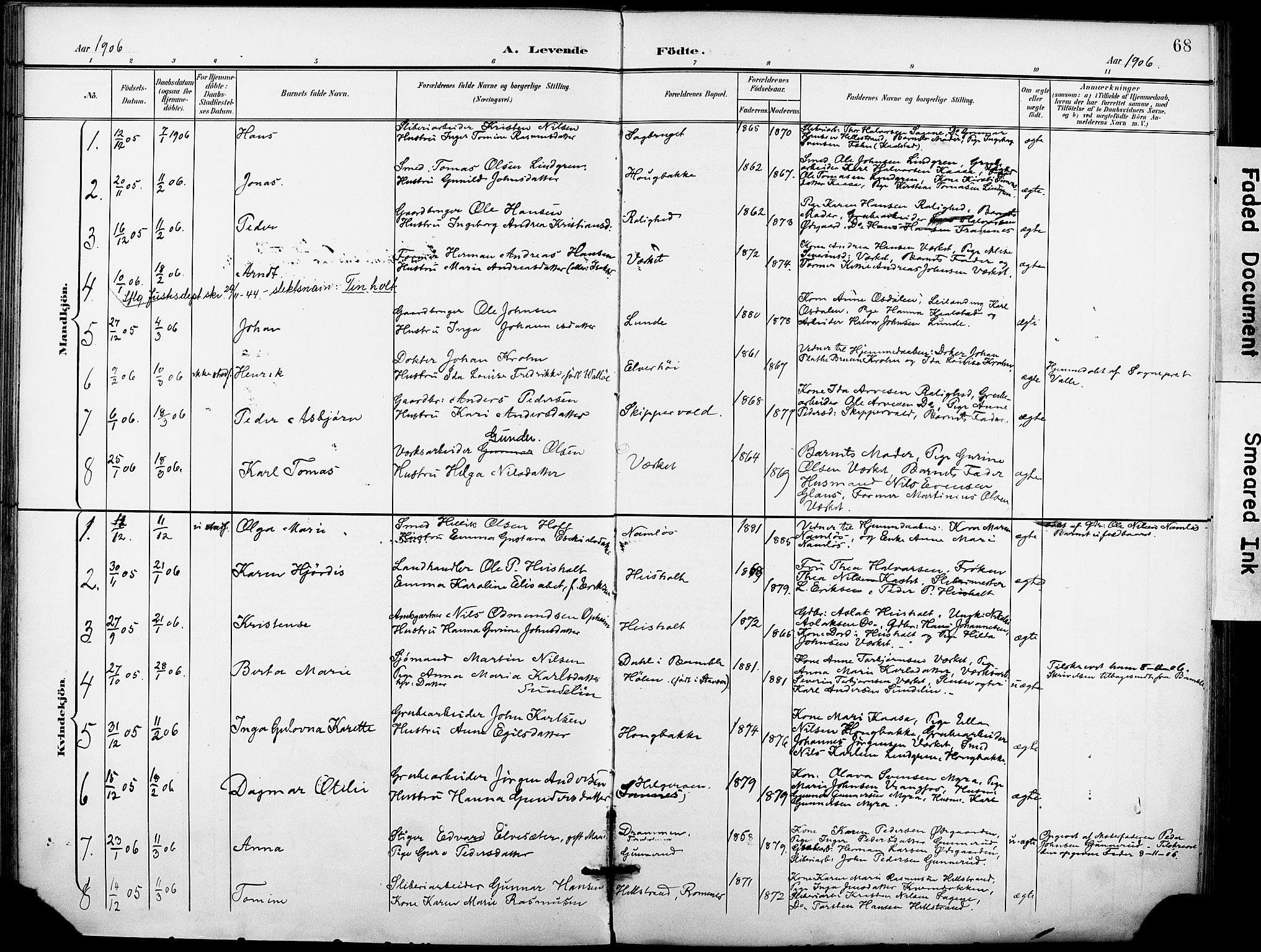 Holla kirkebøker, AV/SAKO-A-272/F/Fa/L0010: Parish register (official) no. 10, 1897-1907, p. 68