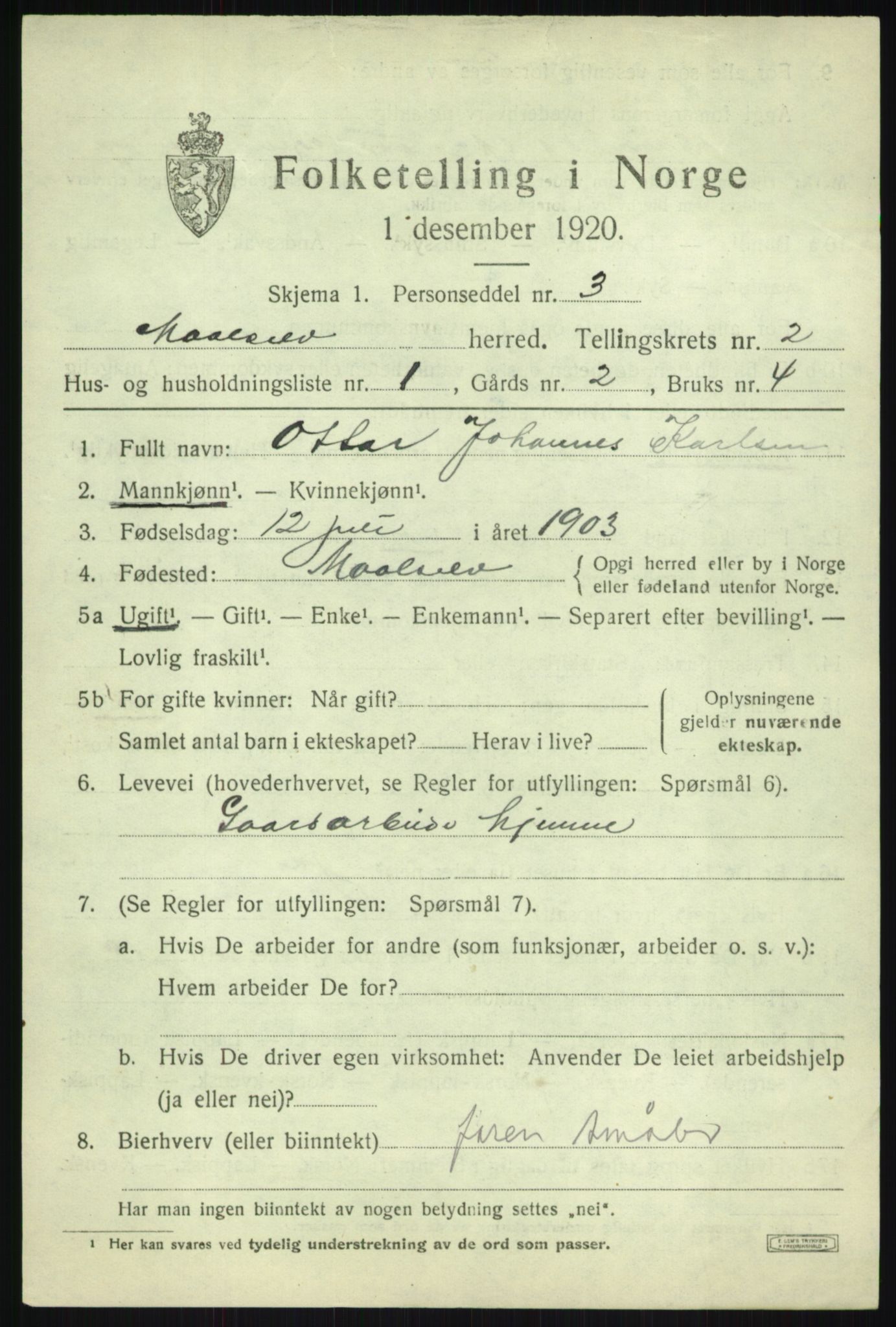 SATØ, 1920 census for Målselv, 1920, p. 1785