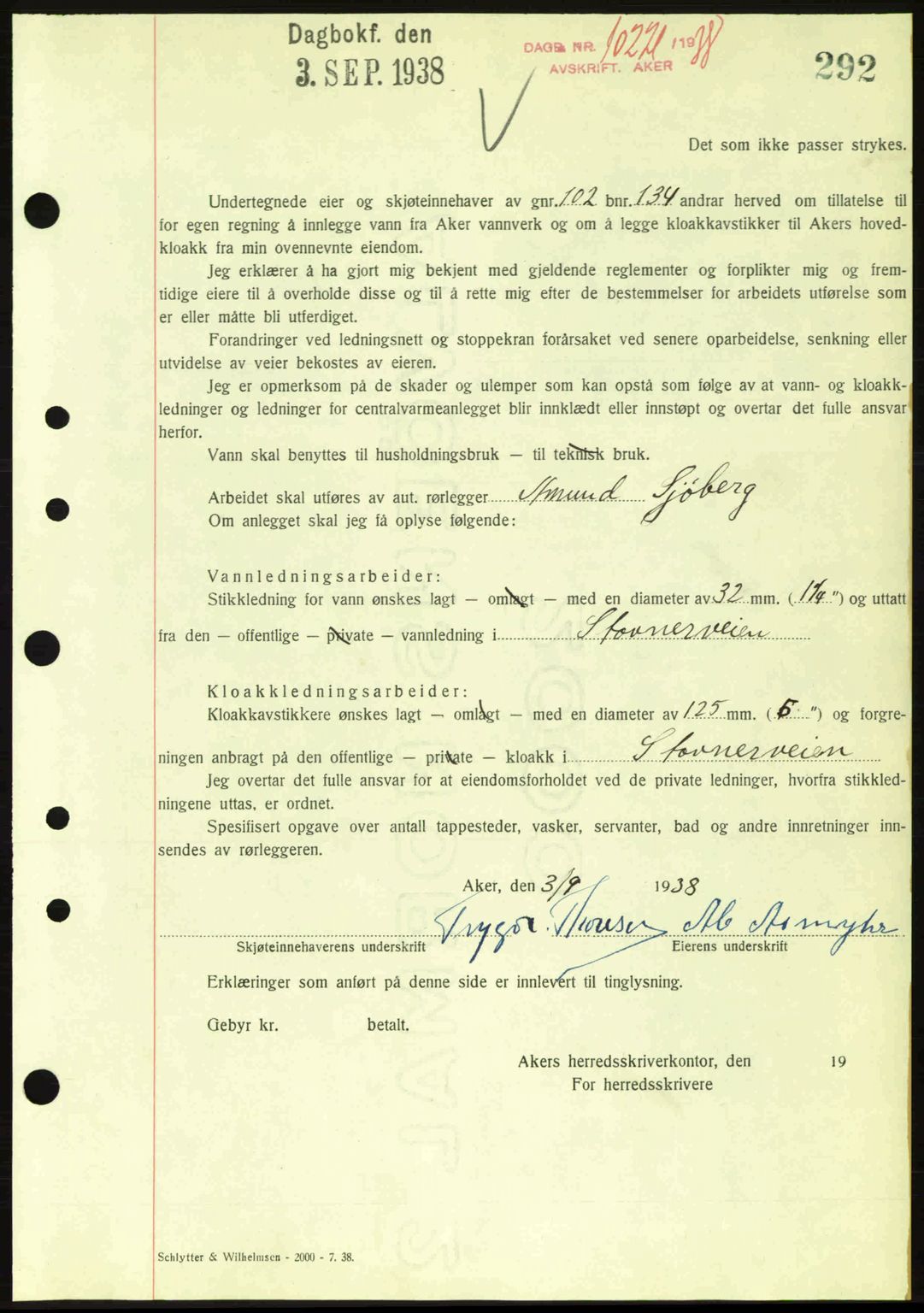 Aker herredsskriveri, SAO/A-10896/G/Gb/Gba/Gbab/L0025: Mortgage book no. A154-155, 1938-1938, Diary no: : 10221/1938