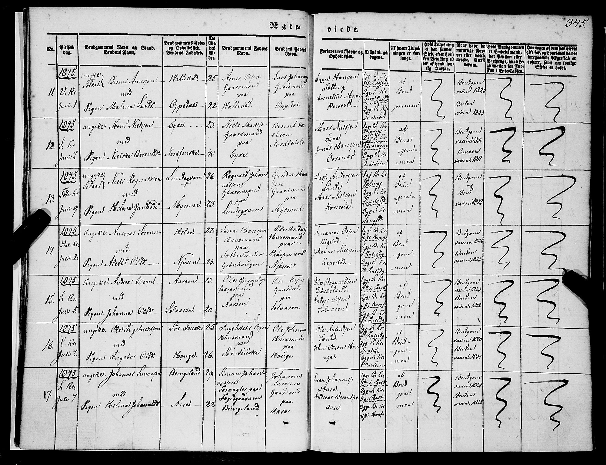 Gaular sokneprestembete, AV/SAB-A-80001/H/Haa: Parish register (official) no. A 4II, 1841-1859, p. 345