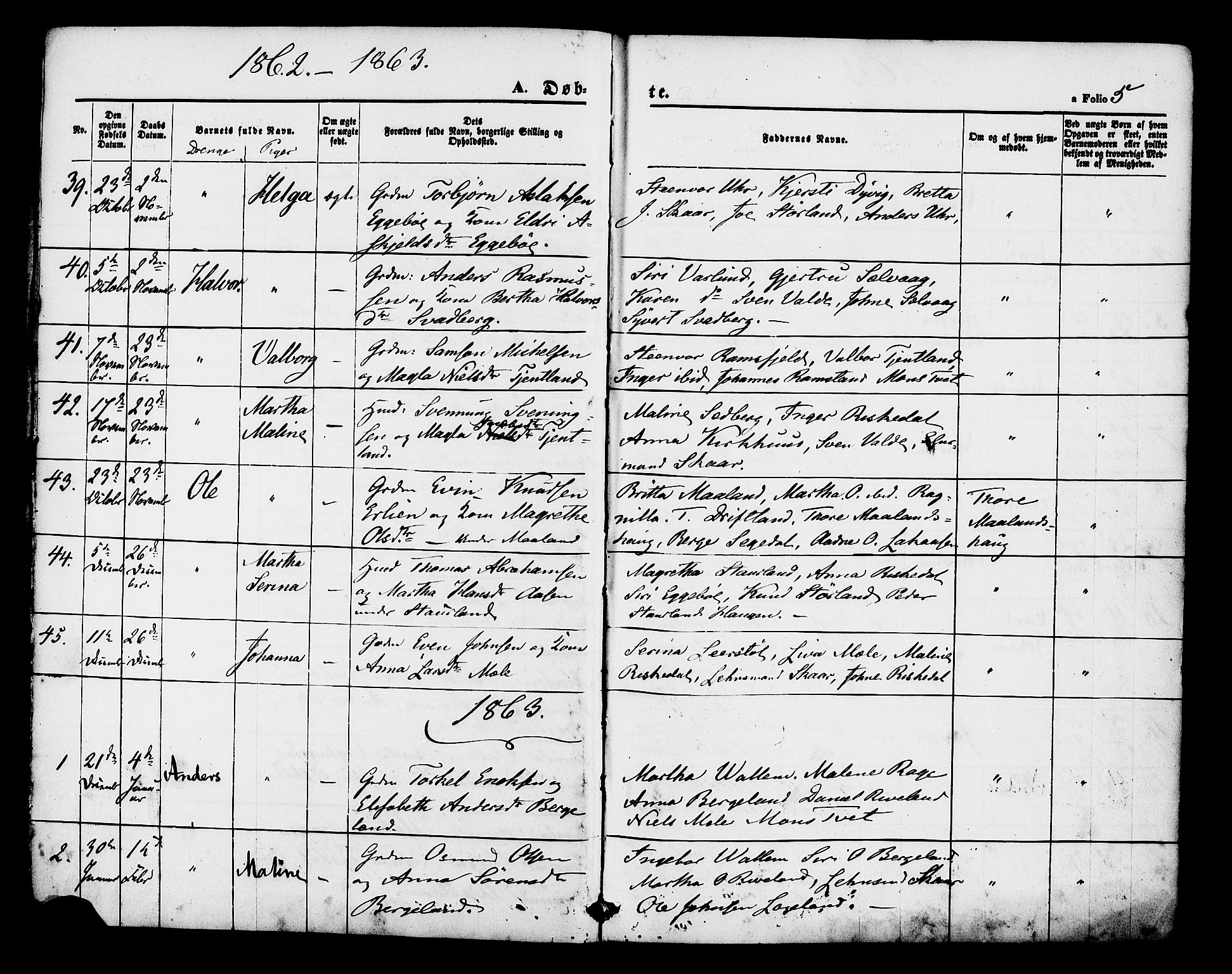 Hjelmeland sokneprestkontor, AV/SAST-A-101843/01/IV/L0012: Parish register (official) no. A 12, 1862-1886, p. 5