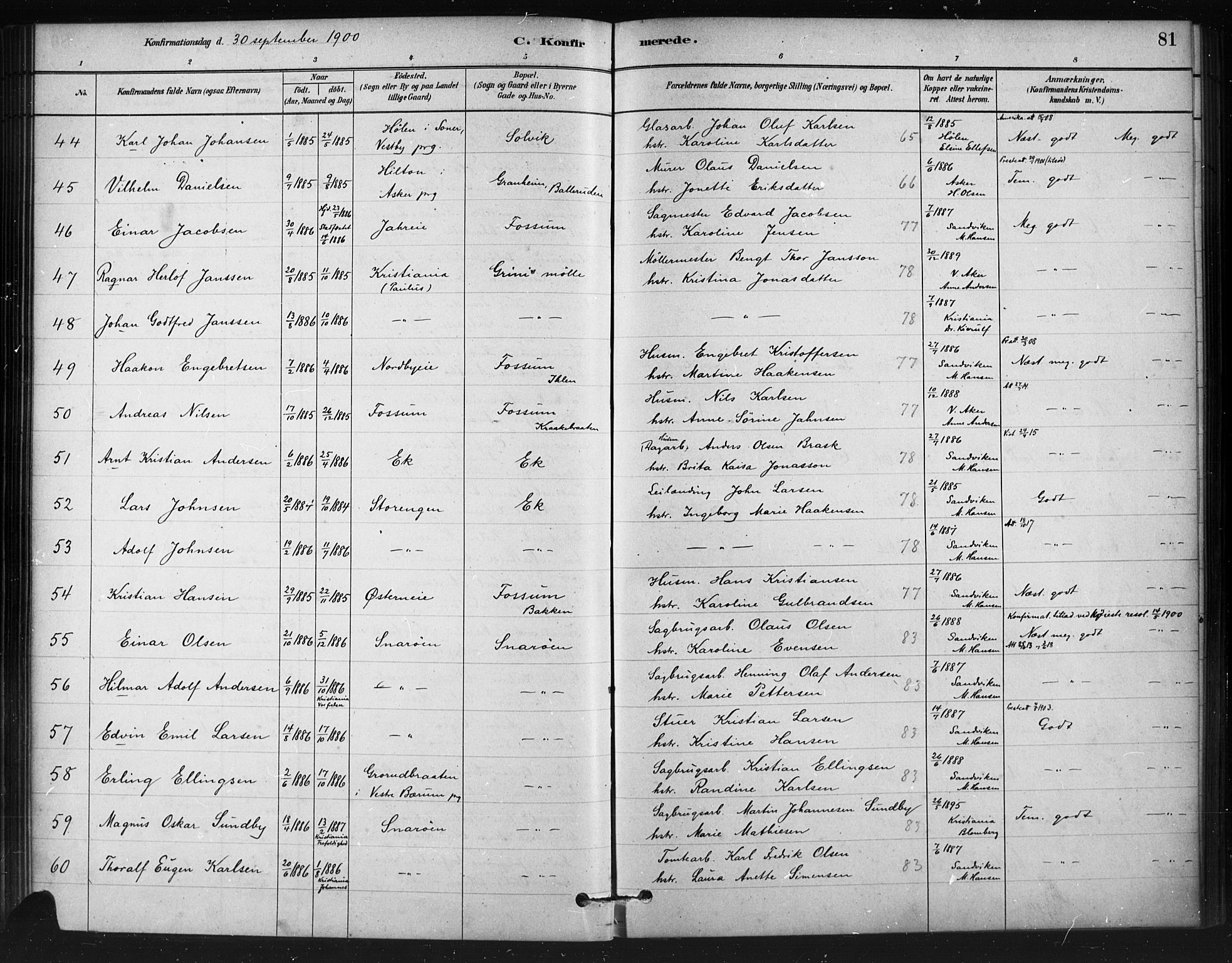 Asker prestekontor Kirkebøker, SAO/A-10256a/F/Fc/L0002: Parish register (official) no. III 2, 1879-1904, p. 81
