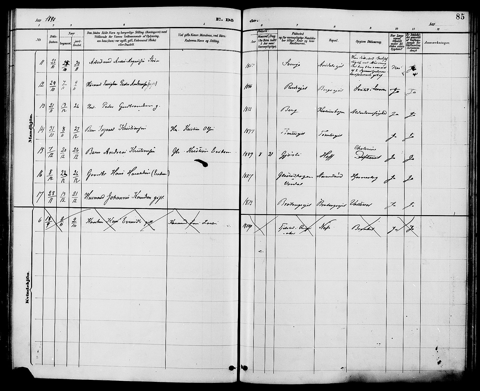 Biri prestekontor, SAH/PREST-096/H/Ha/Haa/L0007: Parish register (official) no. 7, 1887-1893, p. 85