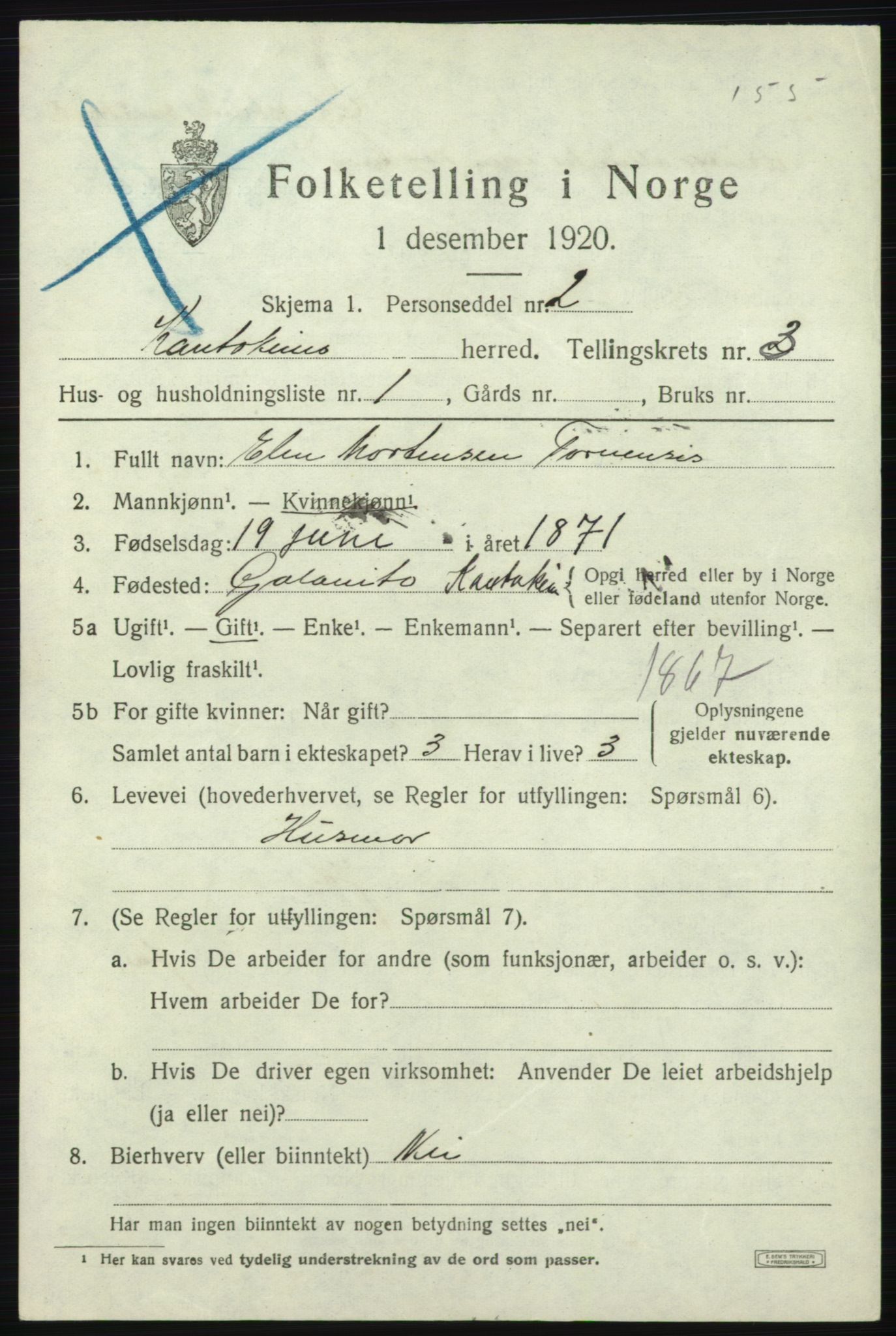 SATØ, 1920 census for Kautokeino, 1920, p. 1421