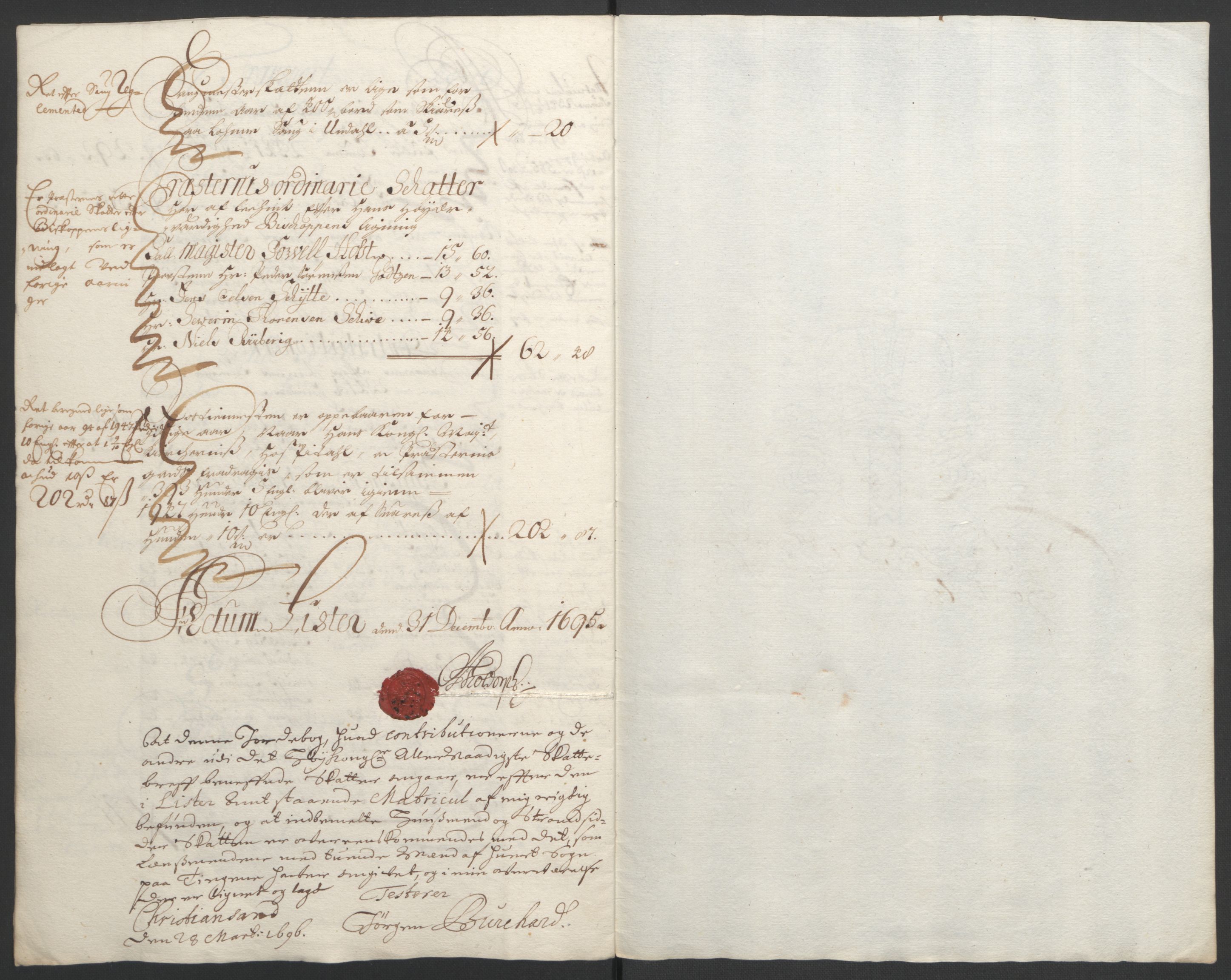 Rentekammeret inntil 1814, Reviderte regnskaper, Fogderegnskap, RA/EA-4092/R43/L2545: Fogderegnskap Lista og Mandal, 1694-1695, p. 220