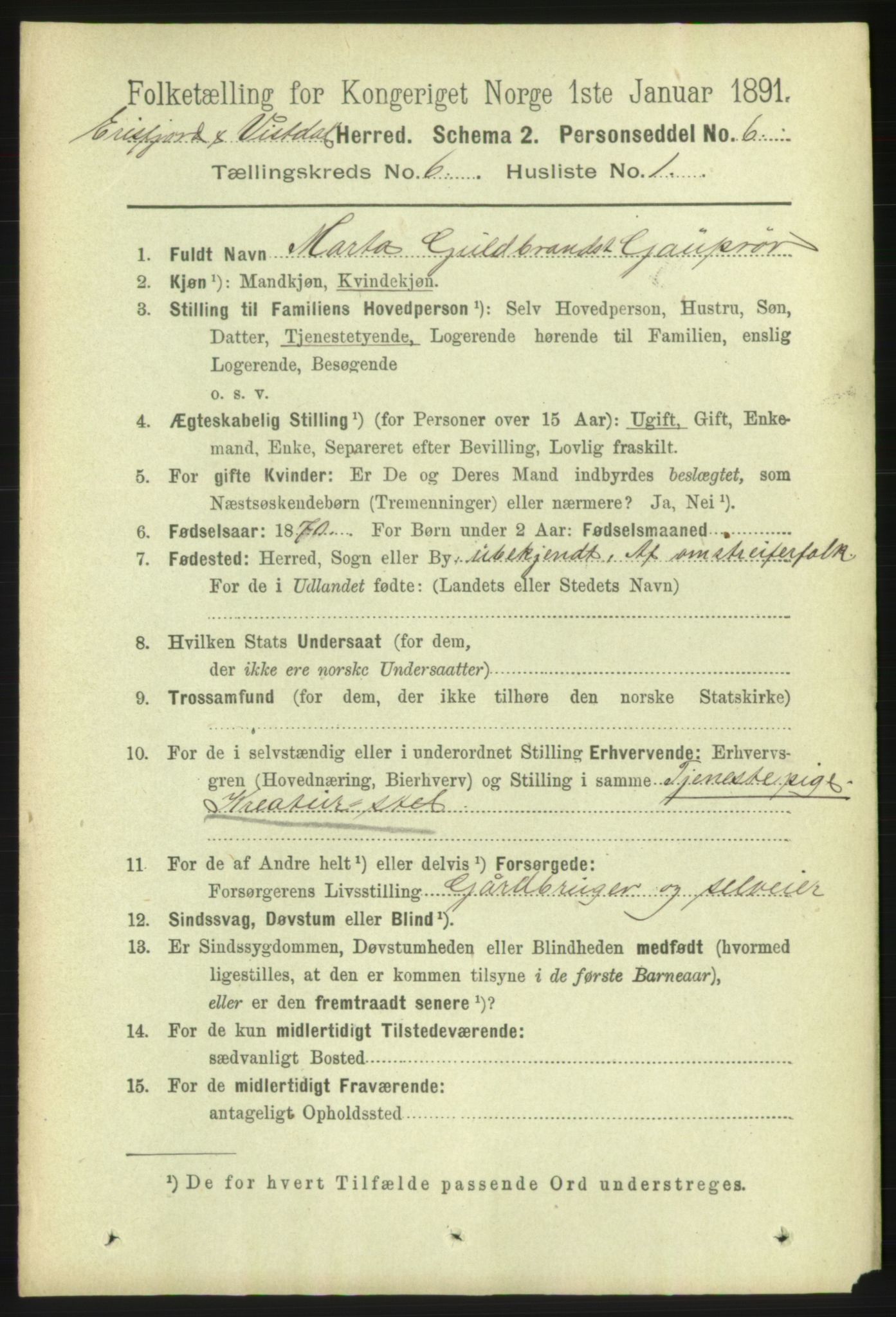 RA, 1891 census for 1542 Eresfjord og Vistdal, 1891, p. 1529