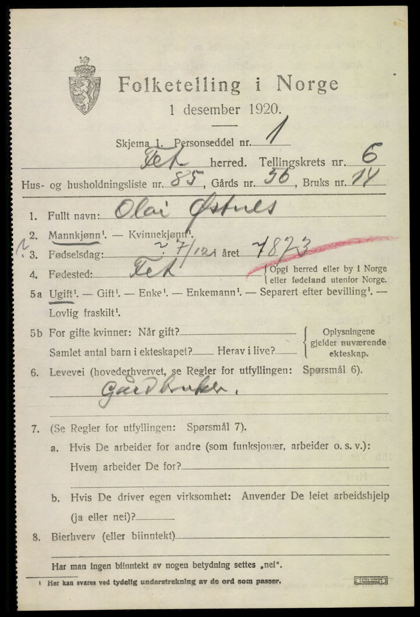 SAO, 1920 census for Fet, 1920, p. 7976