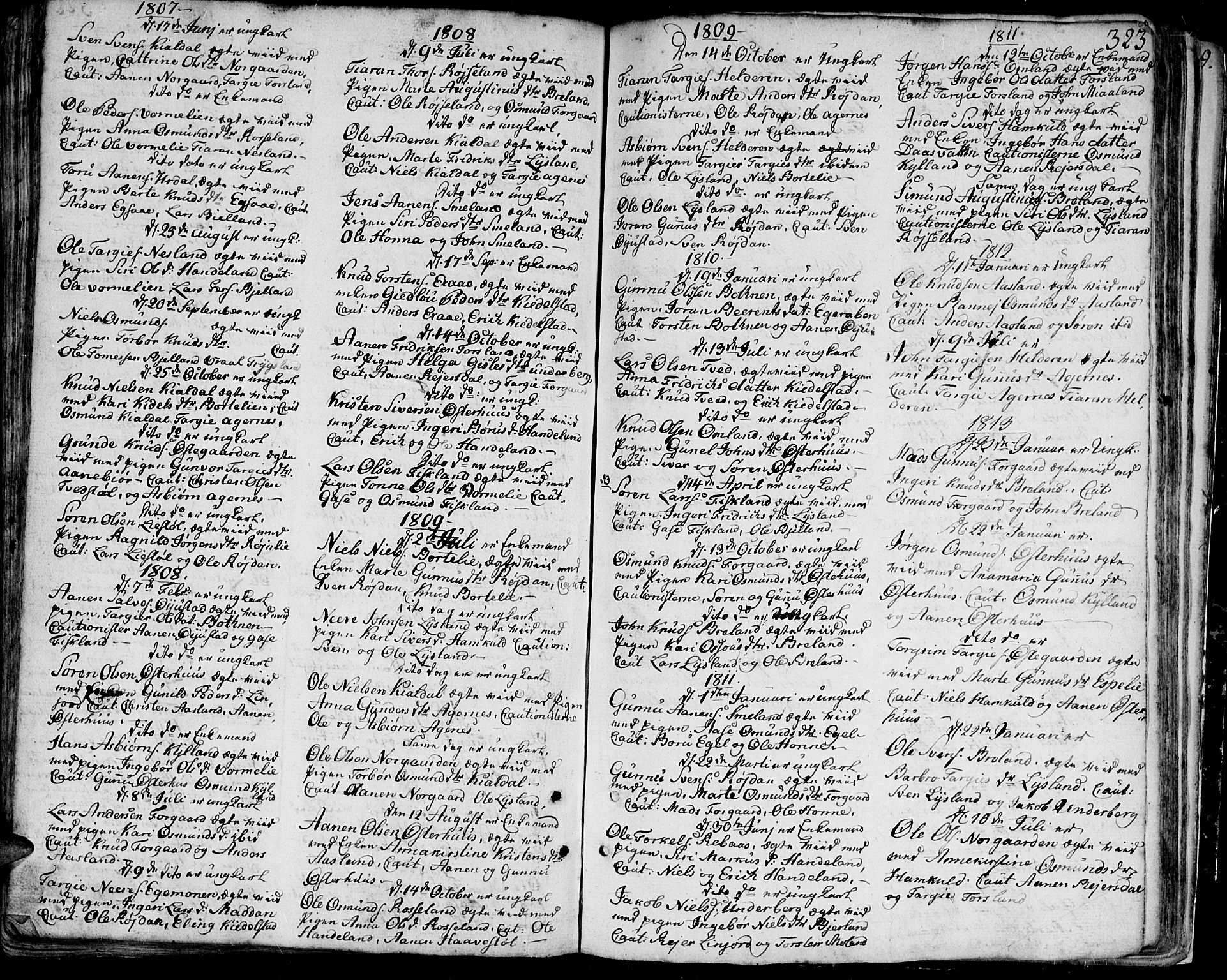 Bjelland sokneprestkontor, SAK/1111-0005/F/Fa/Faa/L0001: Parish register (official) no. A 1 /4, 1793-1815, p. 323