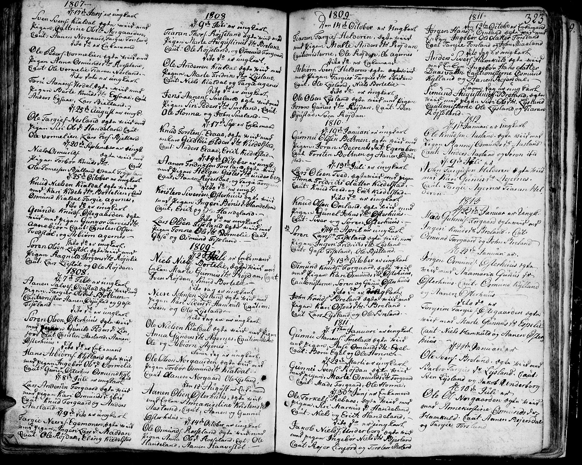 Bjelland sokneprestkontor, AV/SAK-1111-0005/F/Fa/Faa/L0001: Parish register (official) no. A 1 /4, 1793-1815, p. 323