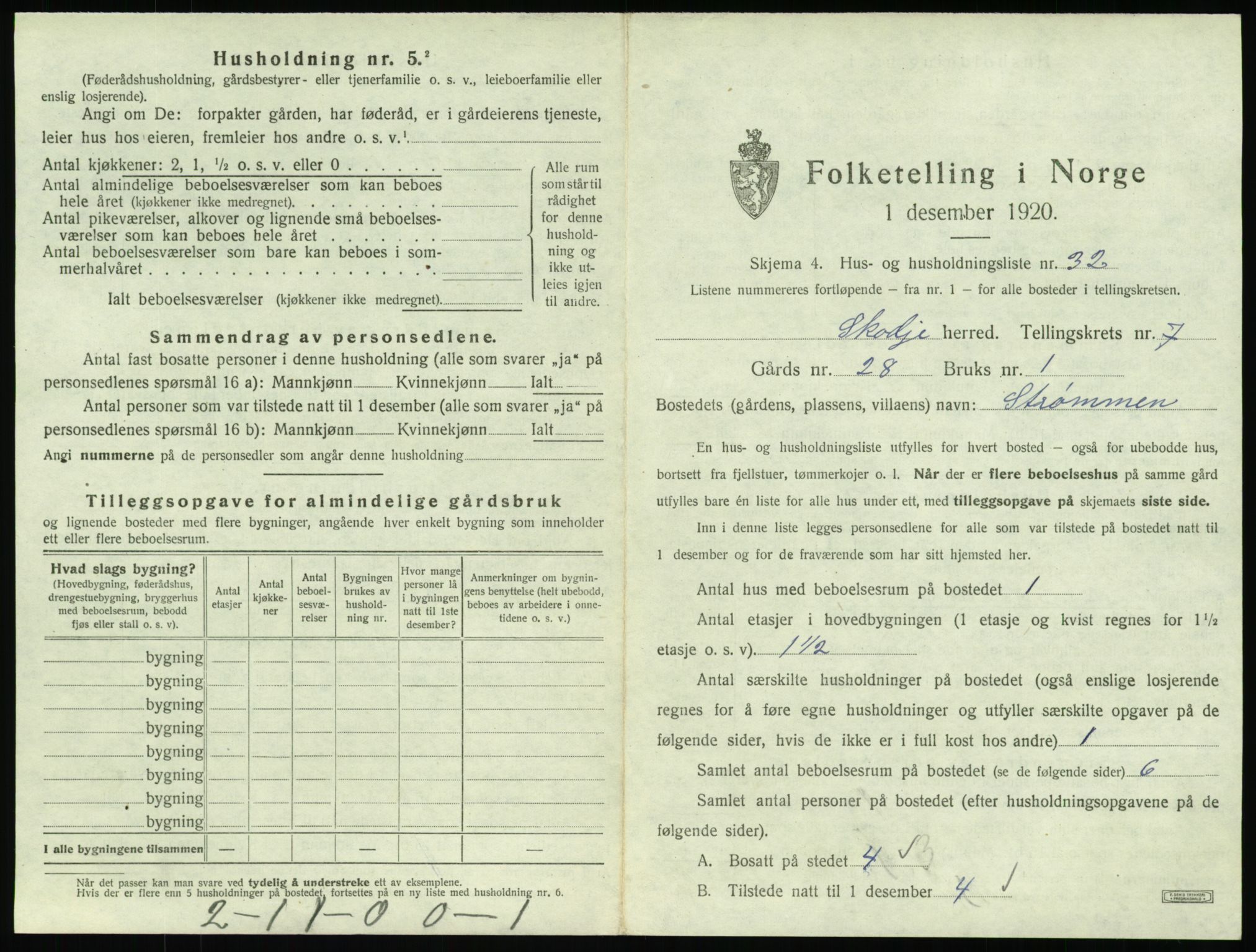 SAT, 1920 census for Skodje, 1920, p. 527