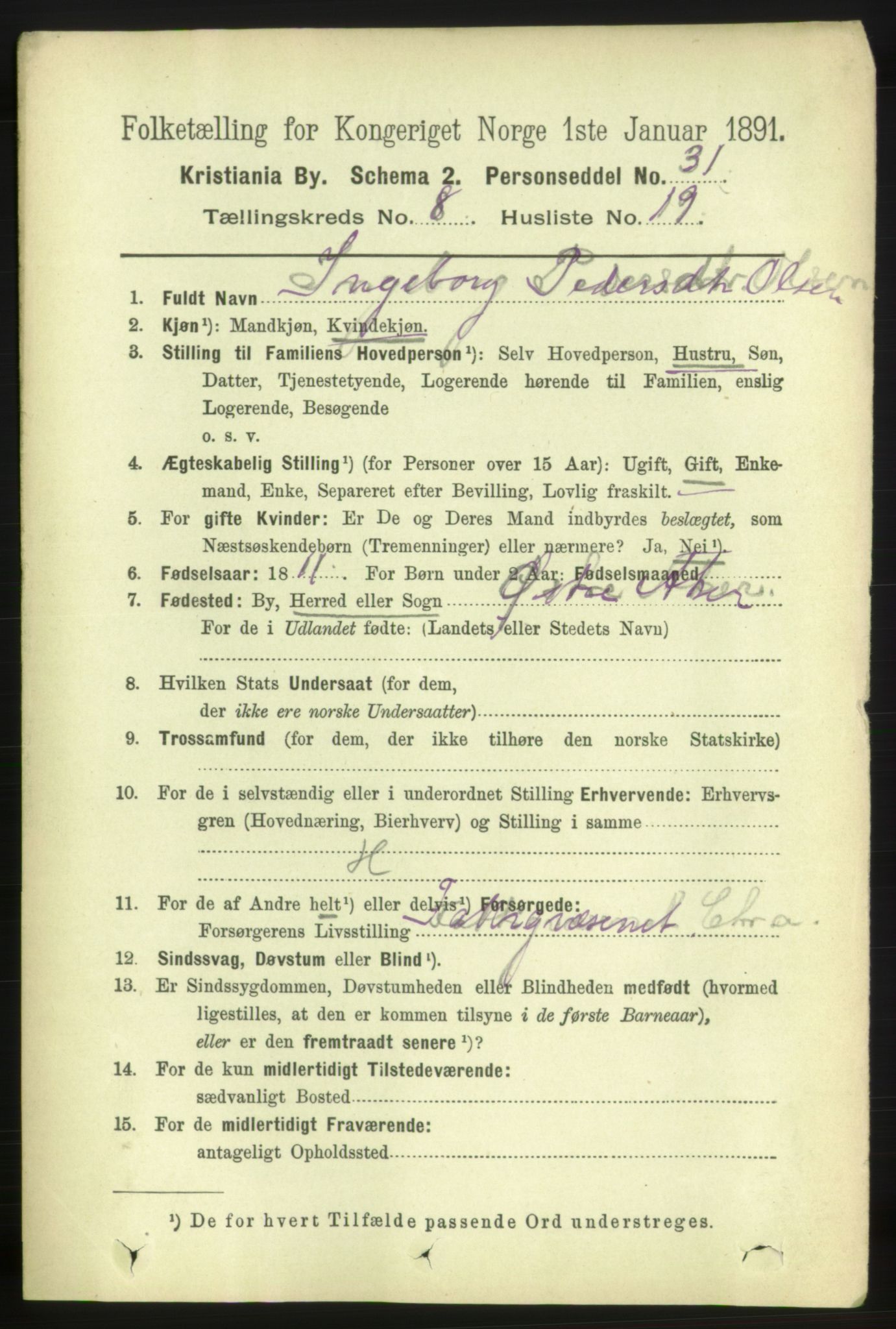 RA, 1891 census for 0301 Kristiania, 1891, p. 3752