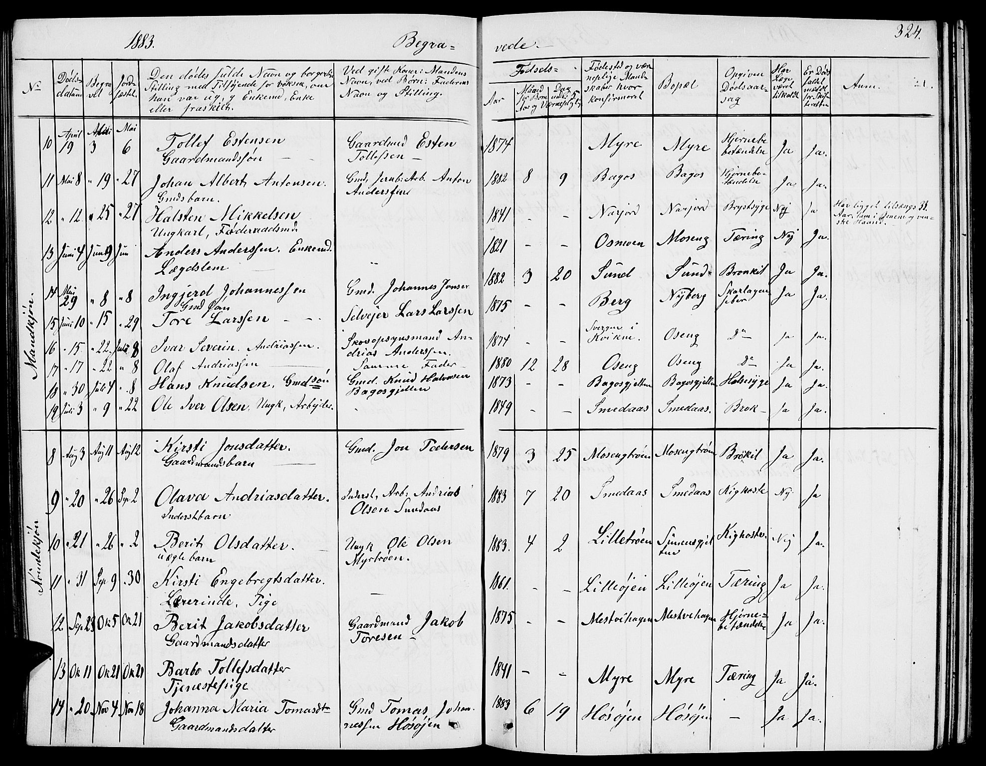 Tolga prestekontor, AV/SAH-PREST-062/L/L0004: Parish register (copy) no. 4, 1845-1887, p. 324