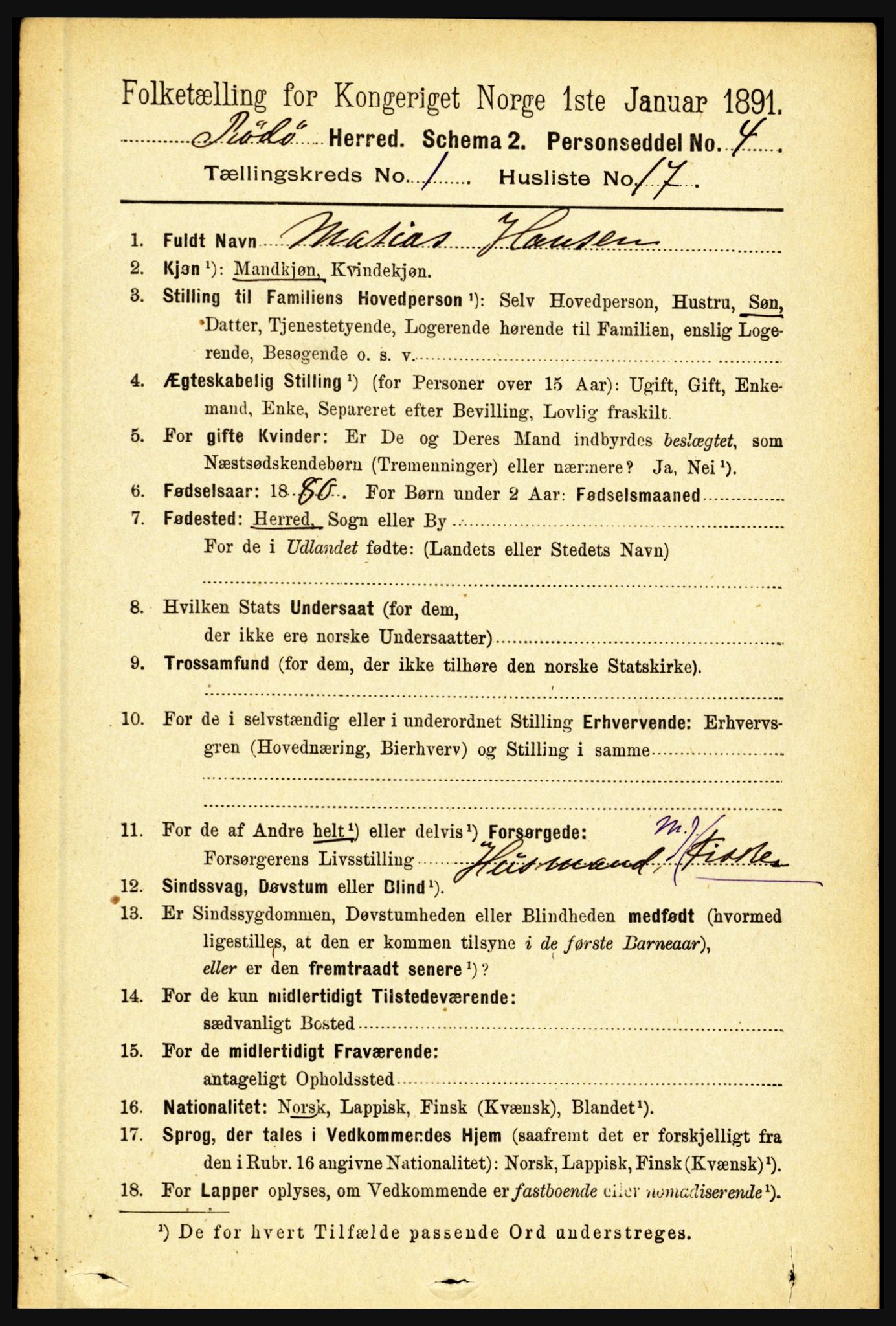 RA, 1891 census for 1836 Rødøy, 1891, p. 147