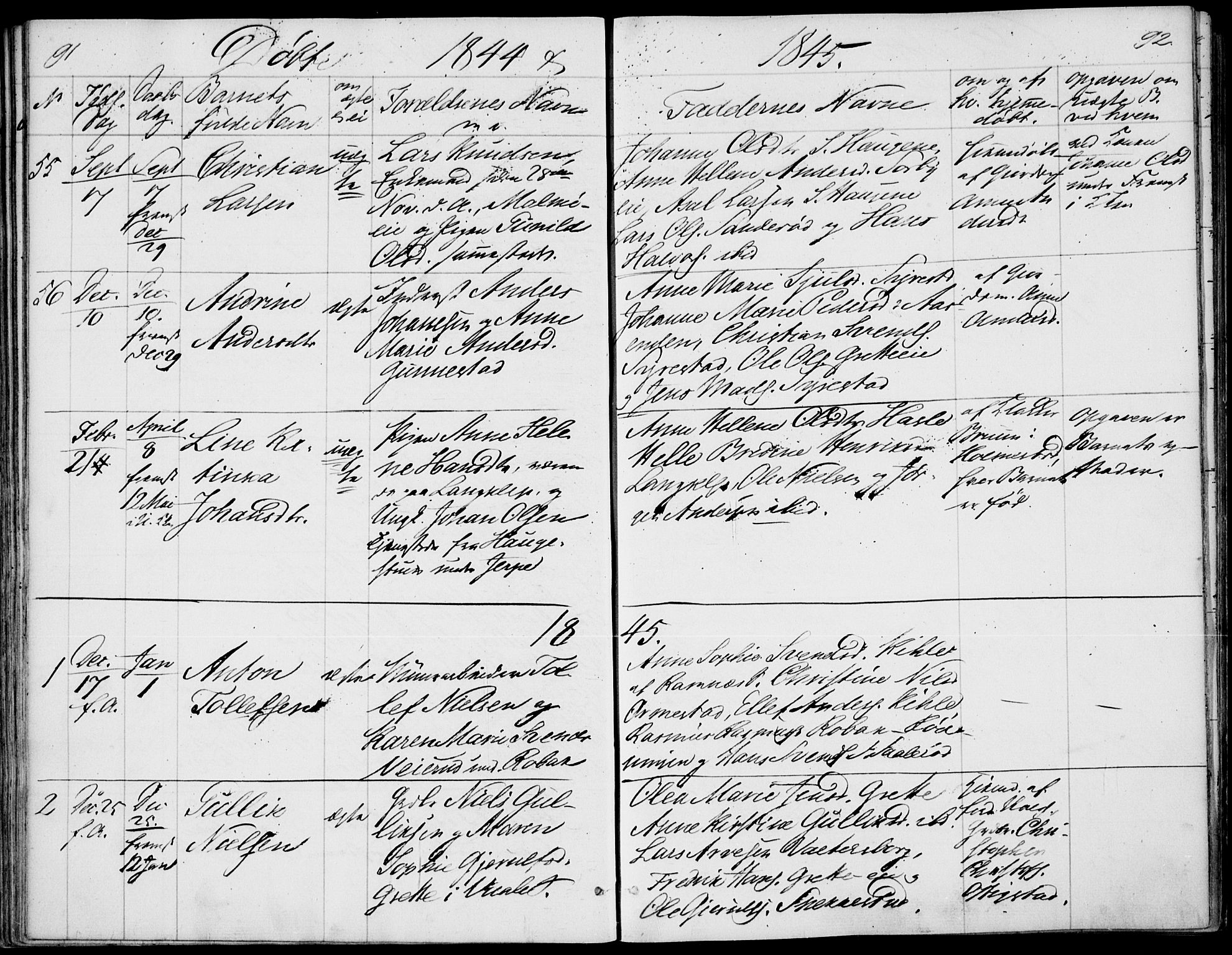 Våle kirkebøker, AV/SAKO-A-334/F/Fa/L0009a: Parish register (official) no. I 9A, 1839-1860, p. 91-92