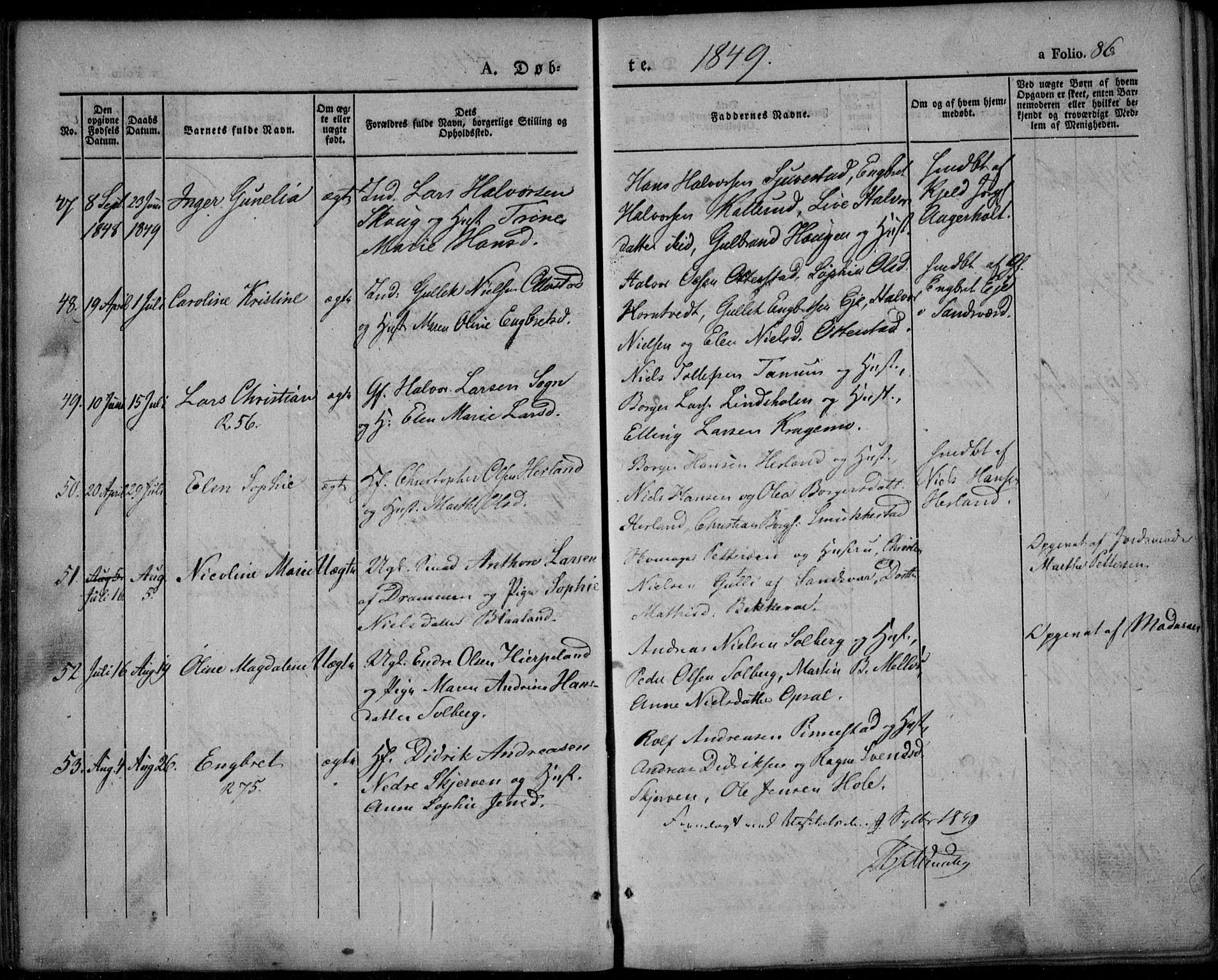 Lardal kirkebøker, AV/SAKO-A-350/F/Fa/L0006: Parish register (official) no. I 6, 1835-1860, p. 86