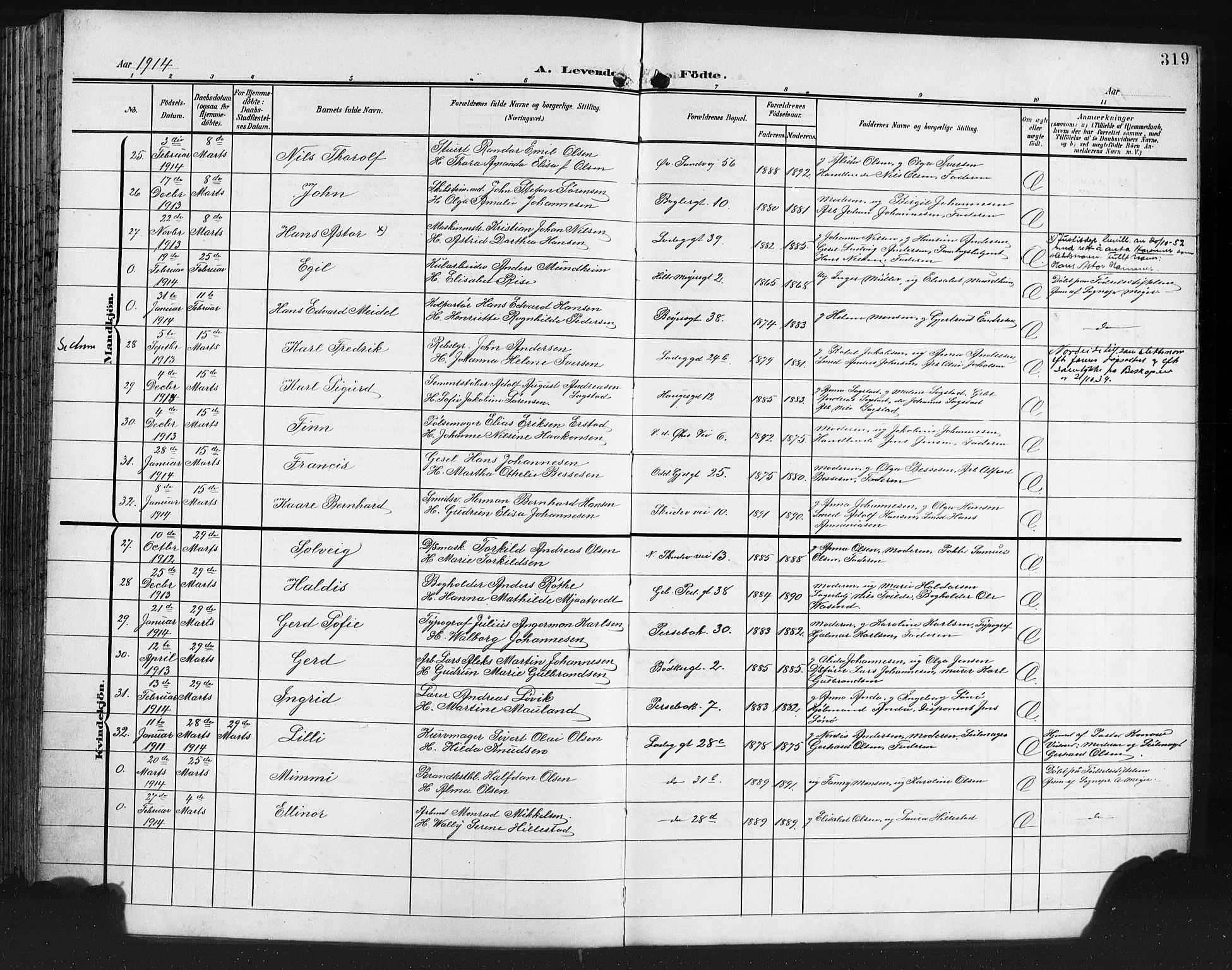 Sandviken Sokneprestembete, AV/SAB-A-77601/H/Hb/L0004: Parish register (copy) no. B 1, 1901-1914, p. 319