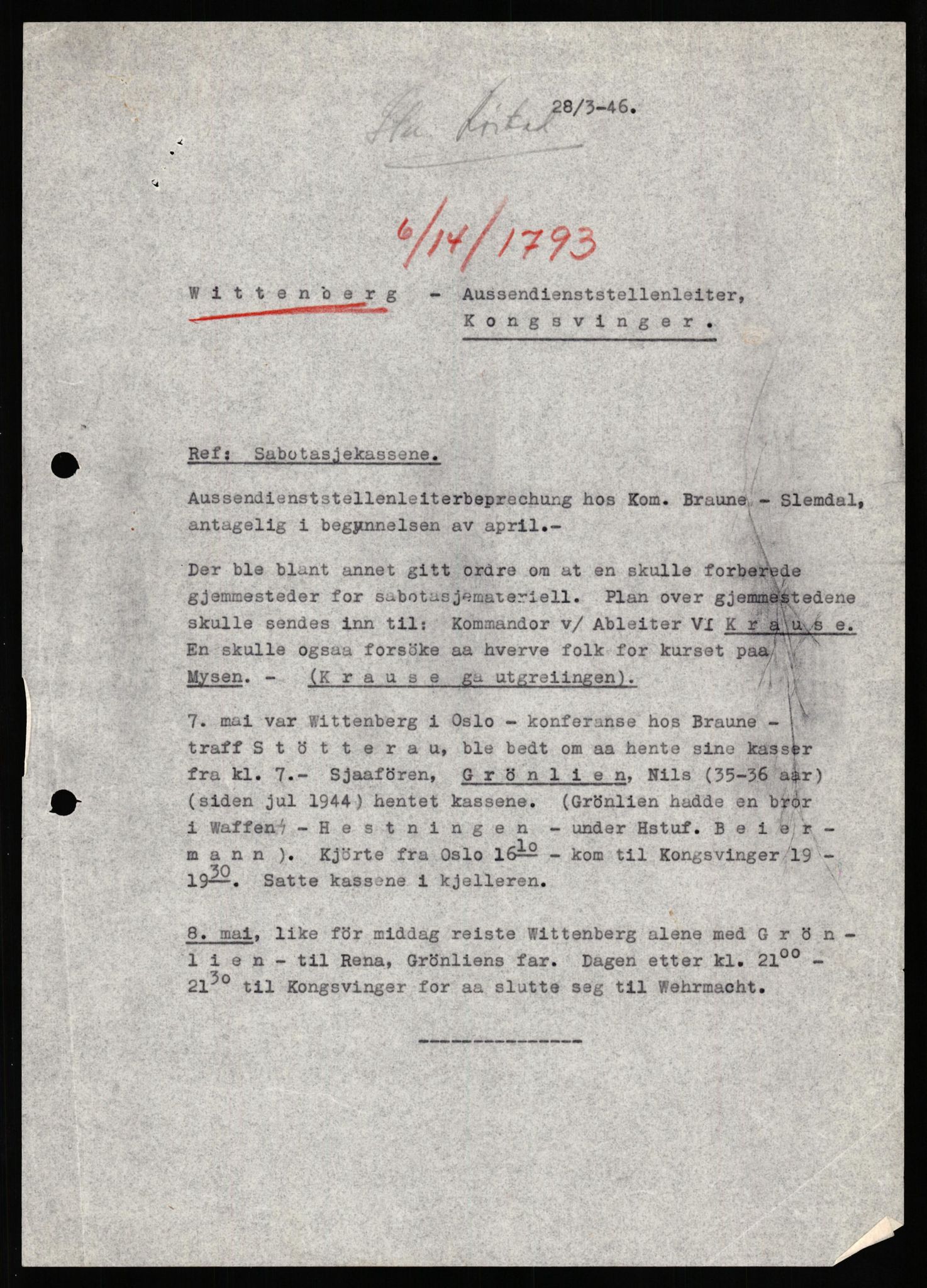 Forsvaret, Forsvarets overkommando II, AV/RA-RAFA-3915/D/Db/L0036: CI Questionaires. Tyske okkupasjonsstyrker i Norge. Tyskere., 1945-1946, p. 375