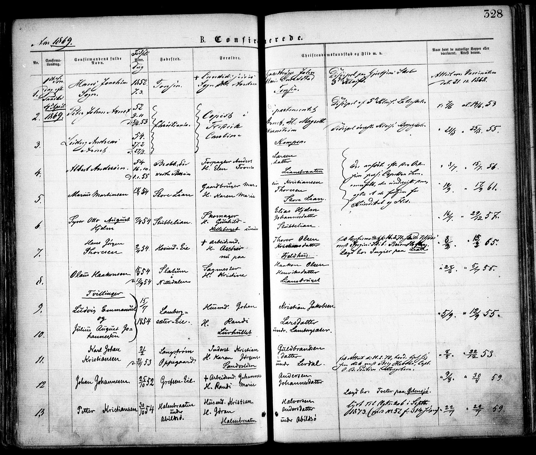 Østre Aker prestekontor Kirkebøker, SAO/A-10840/F/Fa/L0001: Parish register (official) no. I 1, 1861-1869, p. 328