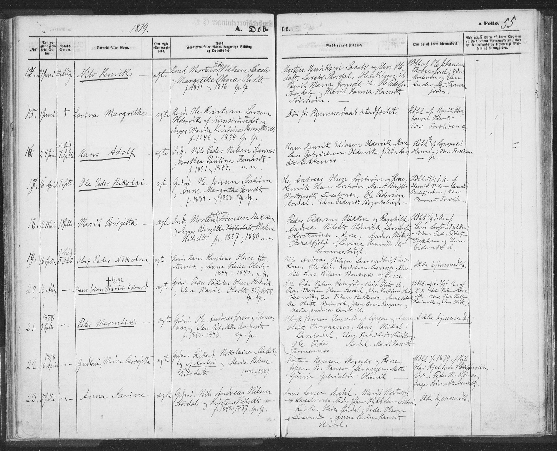 Lyngen sokneprestembete, AV/SATØ-S-1289/H/He/Hea/L0009kirke: Parish register (official) no. 9, 1864-1882, p. 55