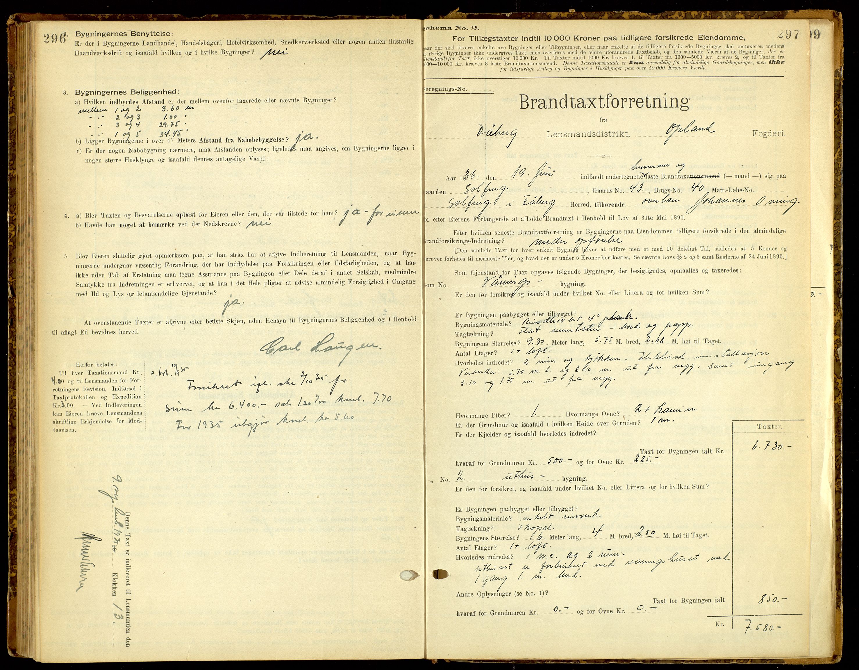 Norges Brannkasse, Fåberg, SAH/NBRANF-041/F/L0005: Branntakstprotokoll, 1895-1935, p. 296-297