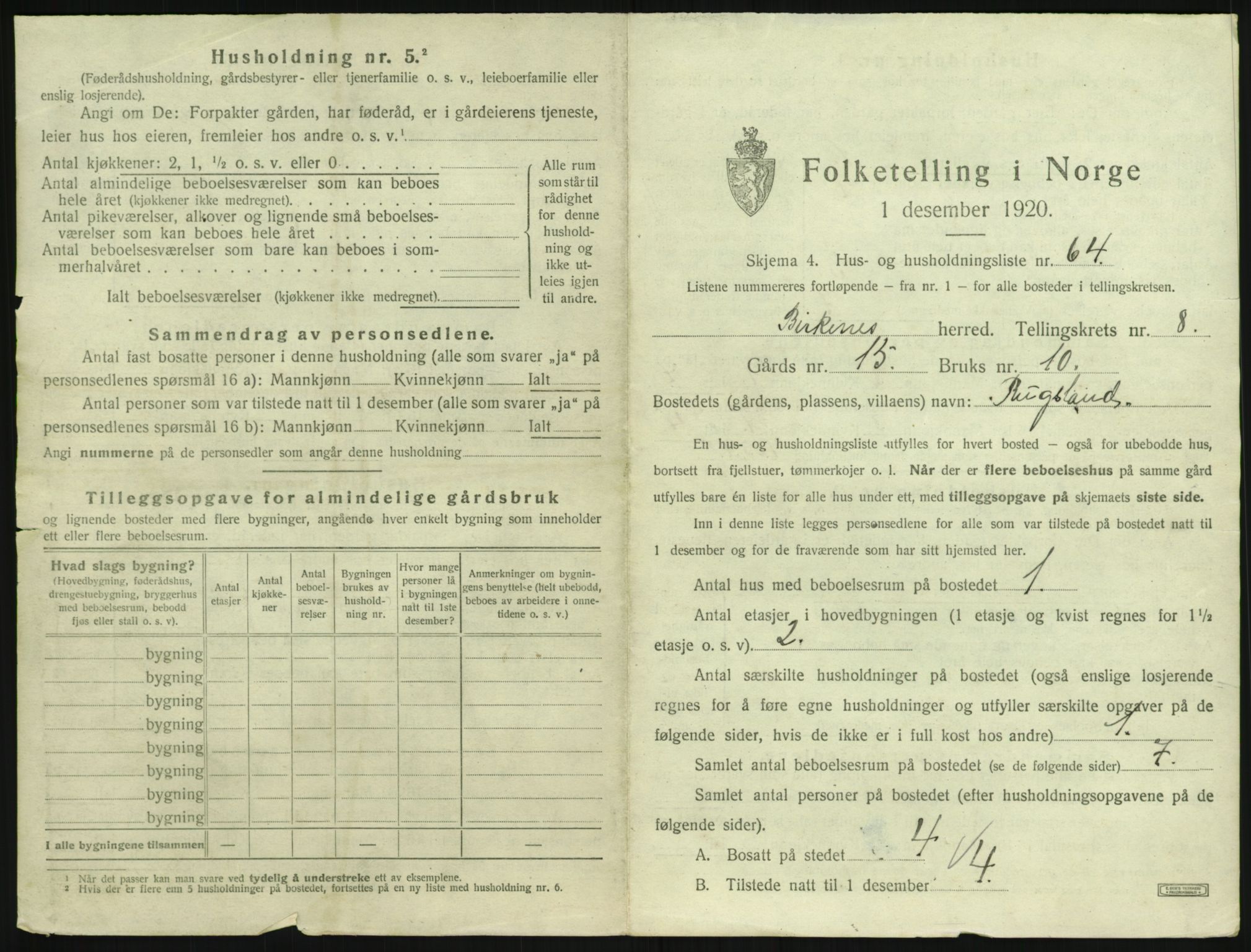 SAK, 1920 census for Birkenes, 1920, p. 783