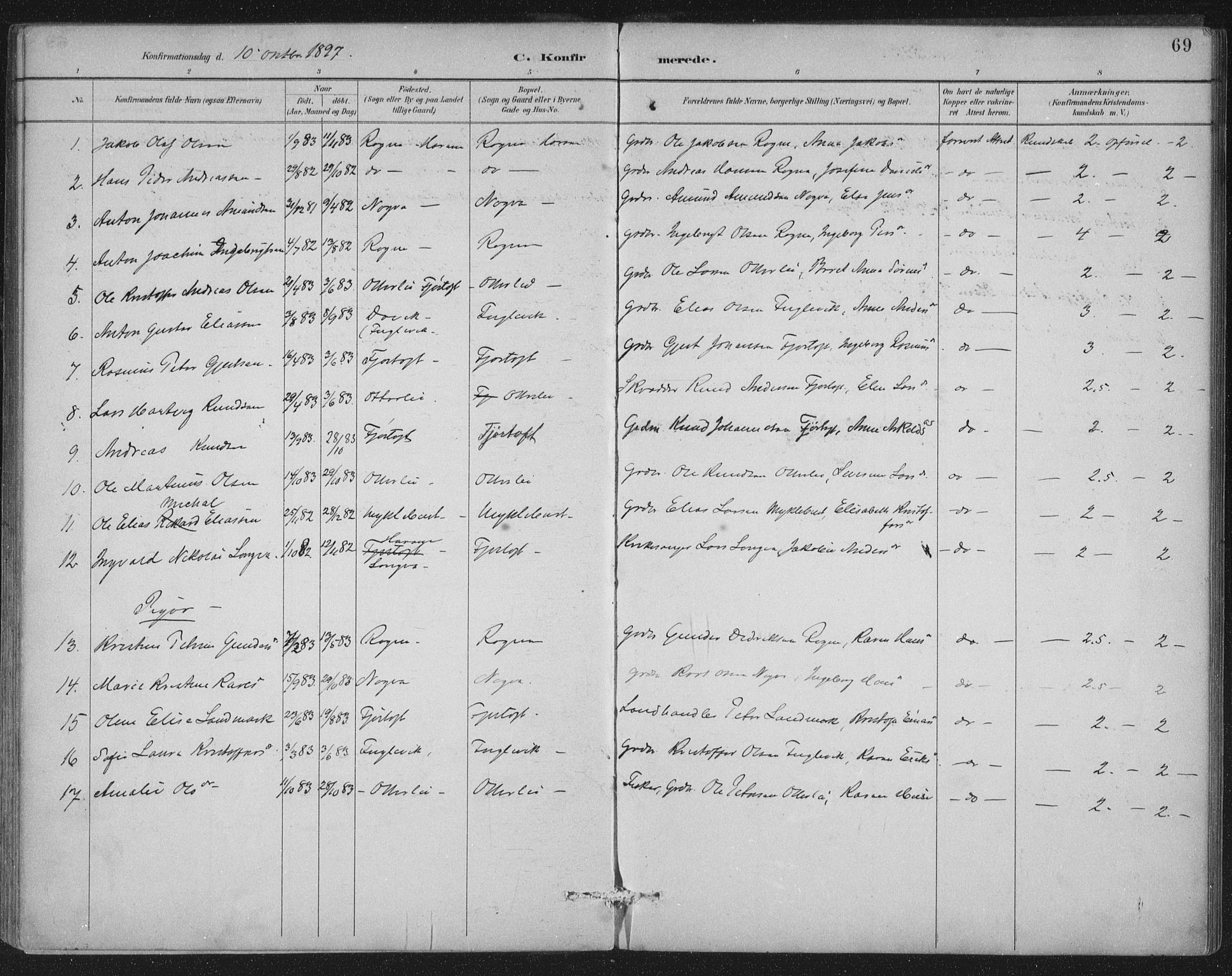 Ministerialprotokoller, klokkerbøker og fødselsregistre - Møre og Romsdal, SAT/A-1454/538/L0522: Parish register (official) no. 538A01, 1884-1913, p. 69