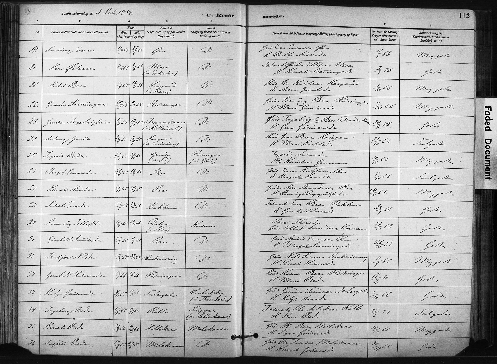 Bø kirkebøker, SAKO/A-257/F/Fa/L0010: Parish register (official) no. 10, 1880-1892, p. 112