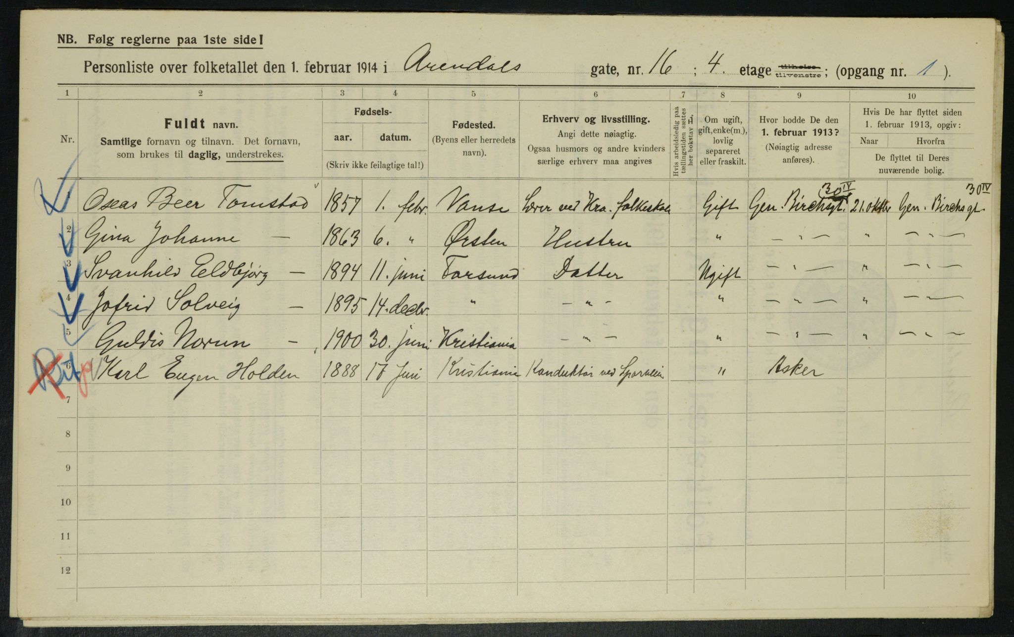 OBA, Municipal Census 1914 for Kristiania, 1914, p. 1996