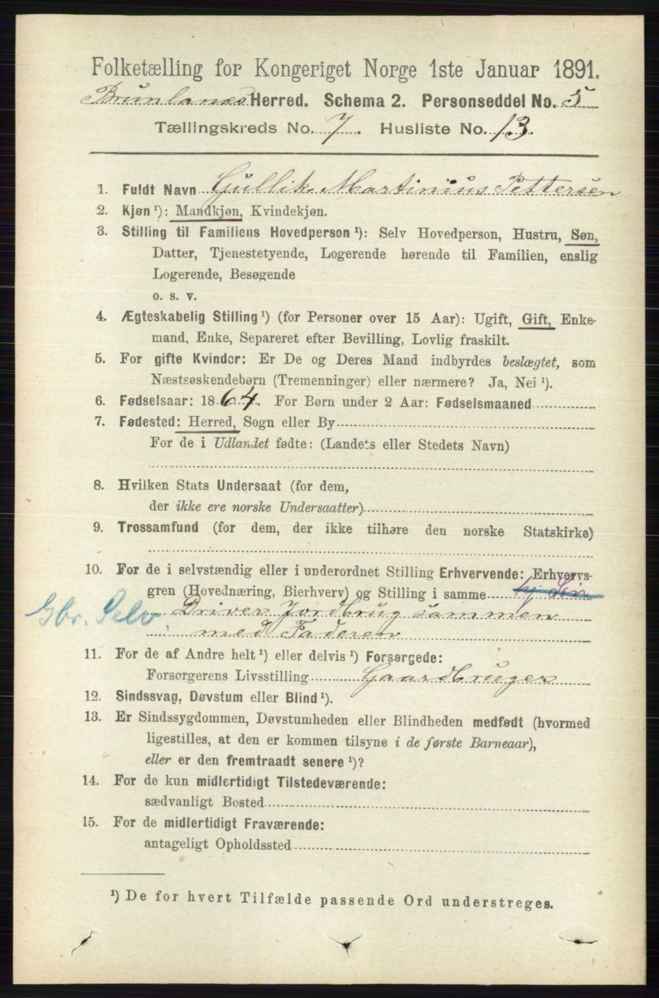 RA, 1891 census for 0726 Brunlanes, 1891, p. 3067