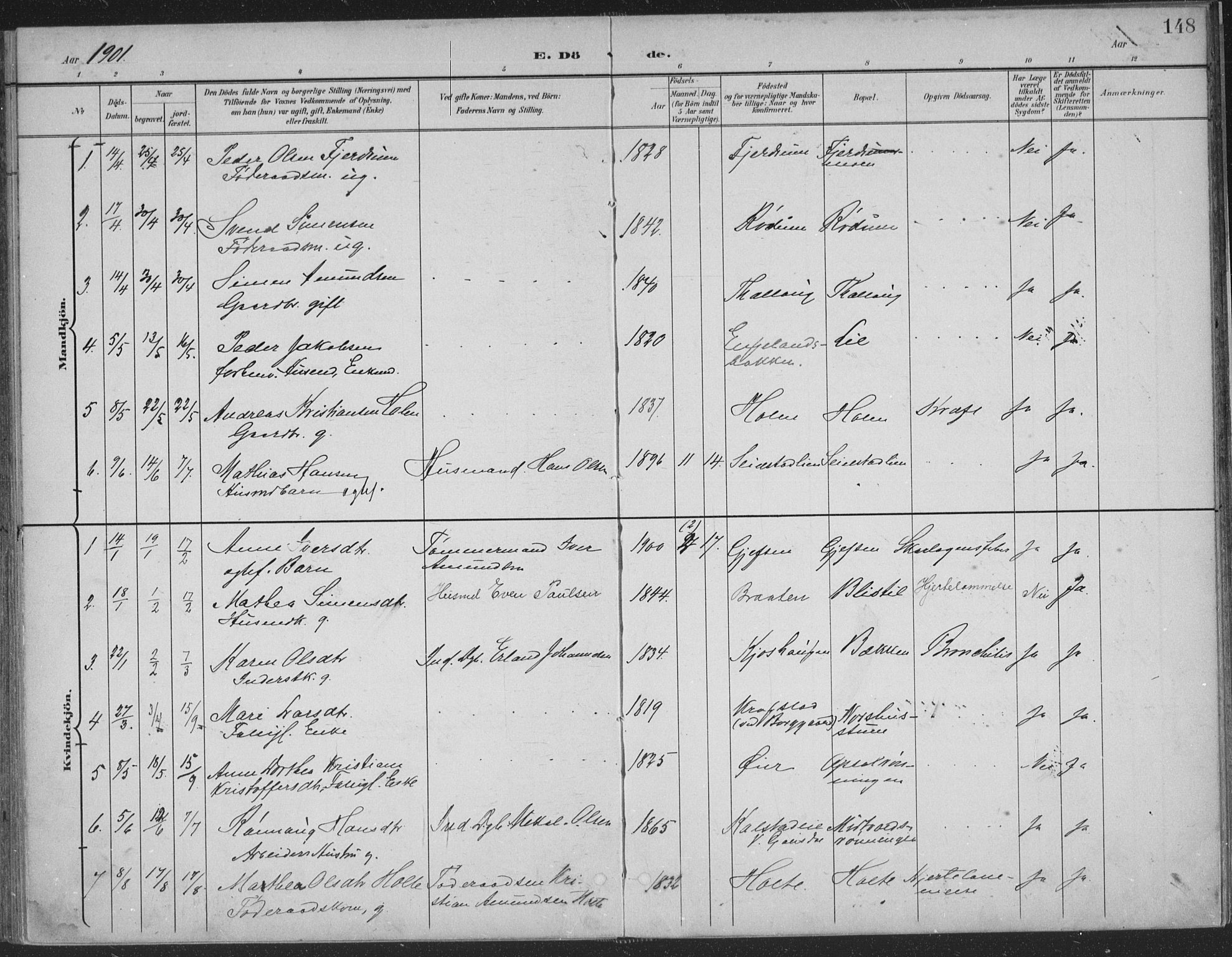 Østre Gausdal prestekontor, AV/SAH-PREST-092/H/Ha/Haa/L0004: Parish register (official) no. 4, 1898-1914, p. 148