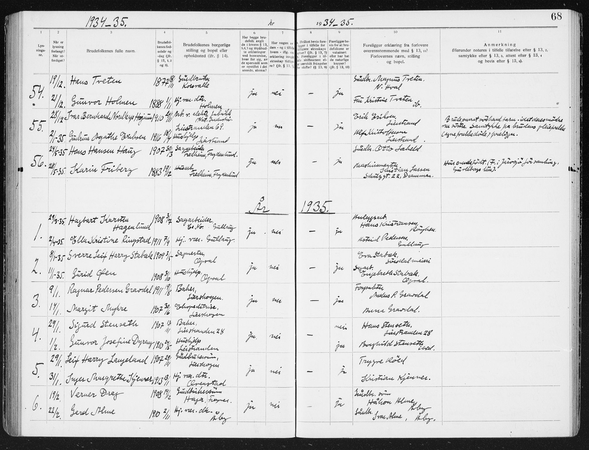 Lier kirkebøker, AV/SAKO-A-230/H/Ha/L0002: Banns register no. 2, 1919-1939, p. 68