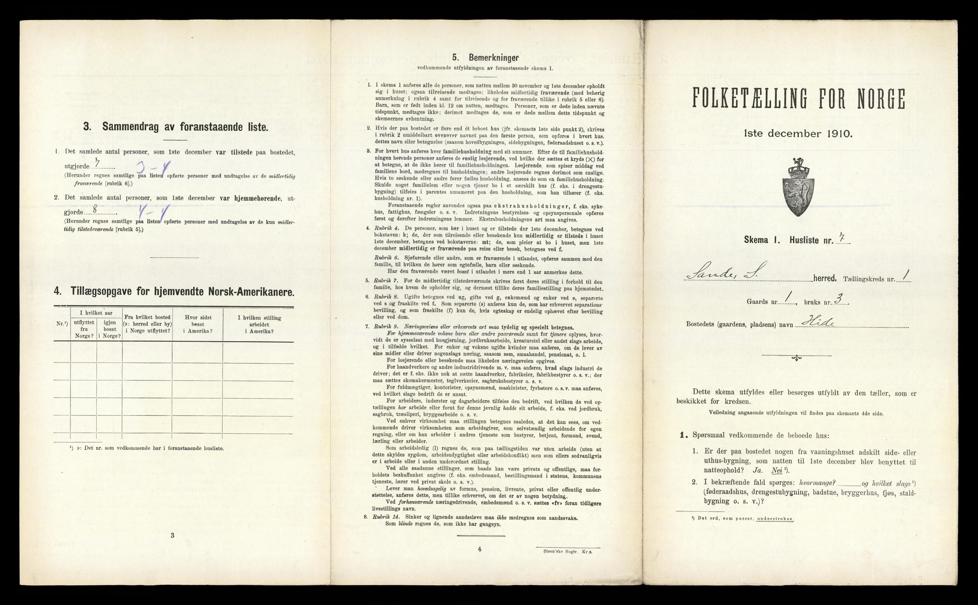 RA, 1910 census for Sande, 1910, p. 50