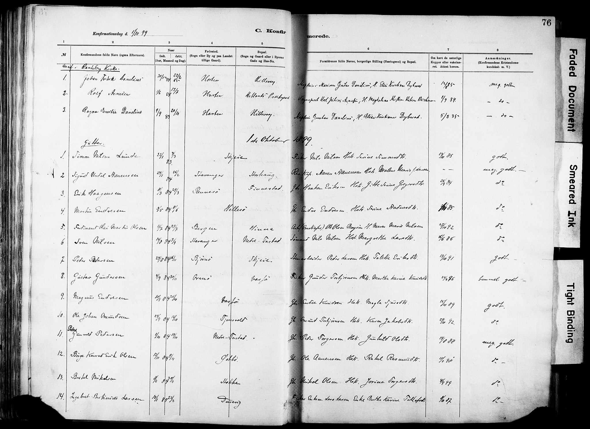 Hetland sokneprestkontor, SAST/A-101826/30/30BA/L0012: Parish register (official) no. A 12, 1882-1912, p. 76
