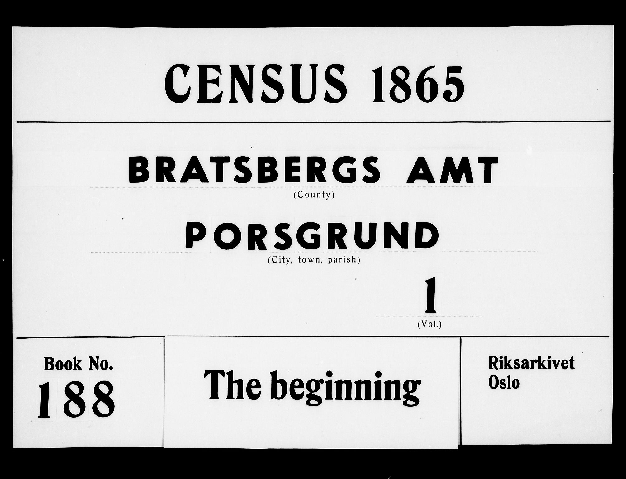 RA, 1865 census for Porsgrunn, 1865, p. 1