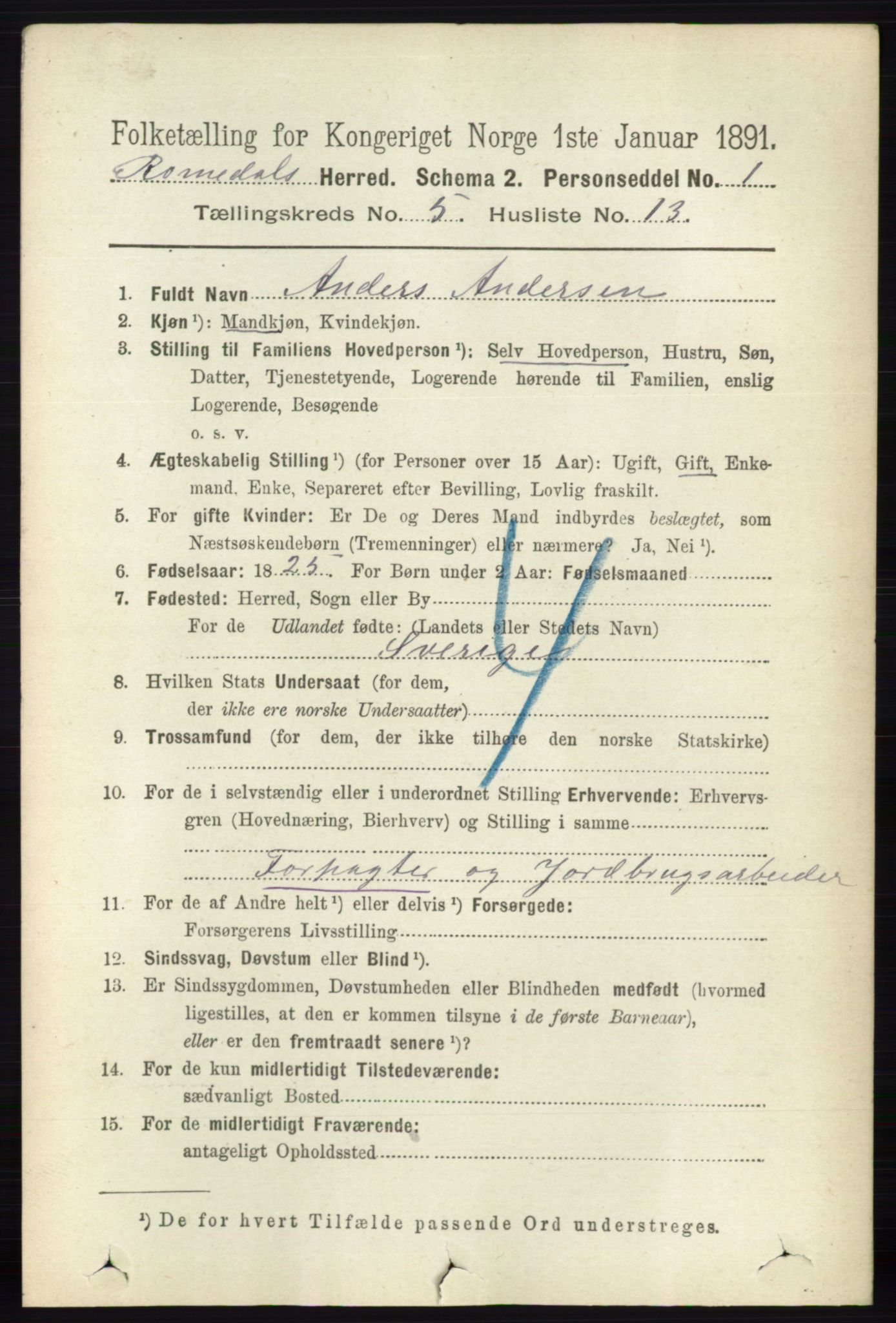 RA, 1891 census for 0416 Romedal, 1891, p. 2521