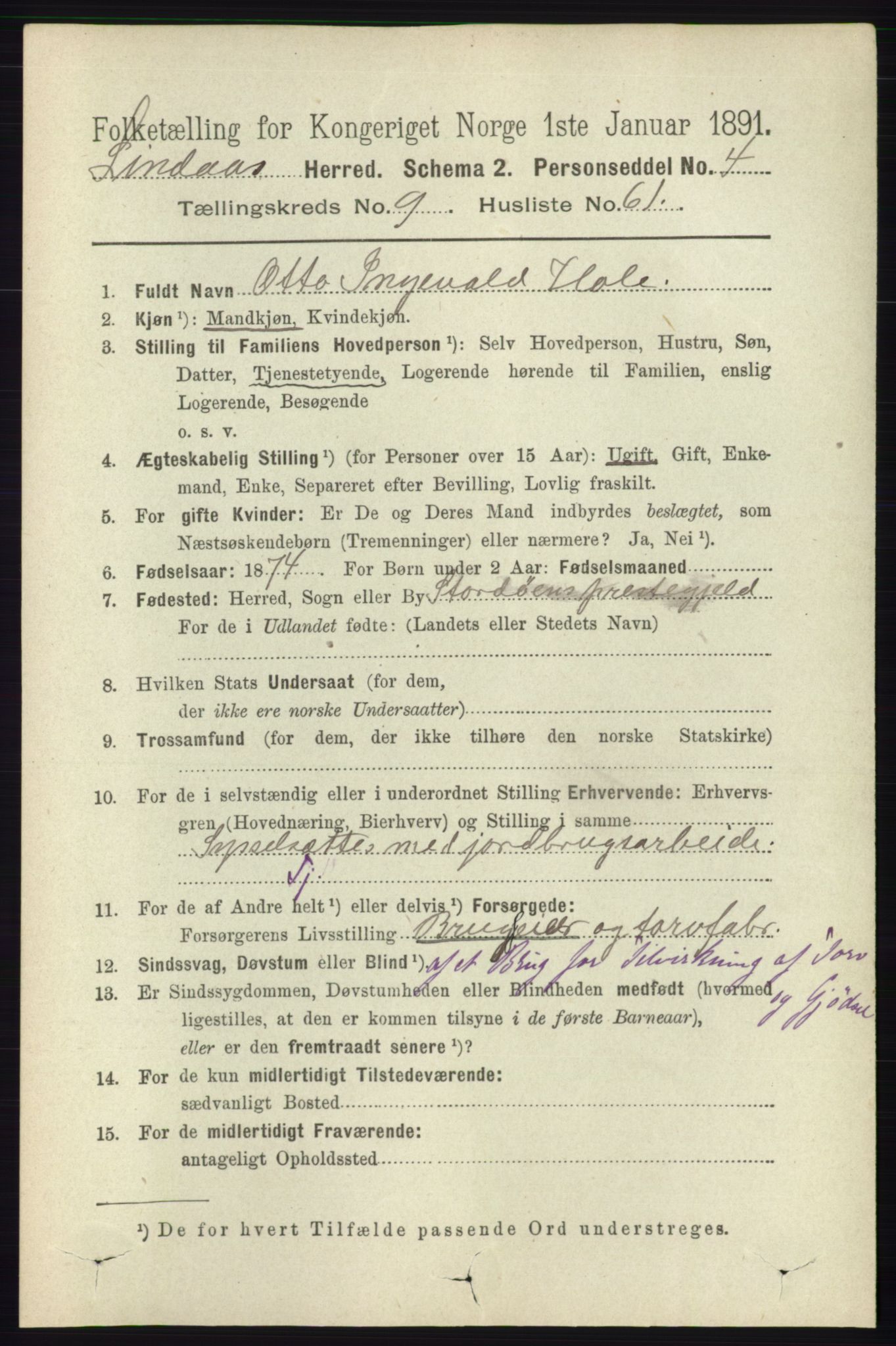 RA, 1891 census for 1263 Lindås, 1891, p. 3370