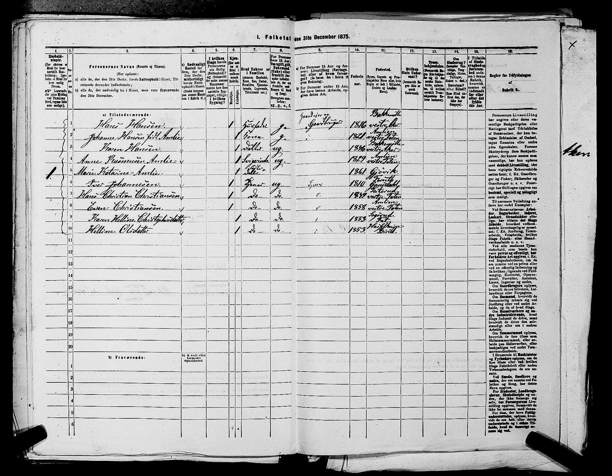 RA, 1875 census for 0218aP Vestre Aker, 1875, p. 1506