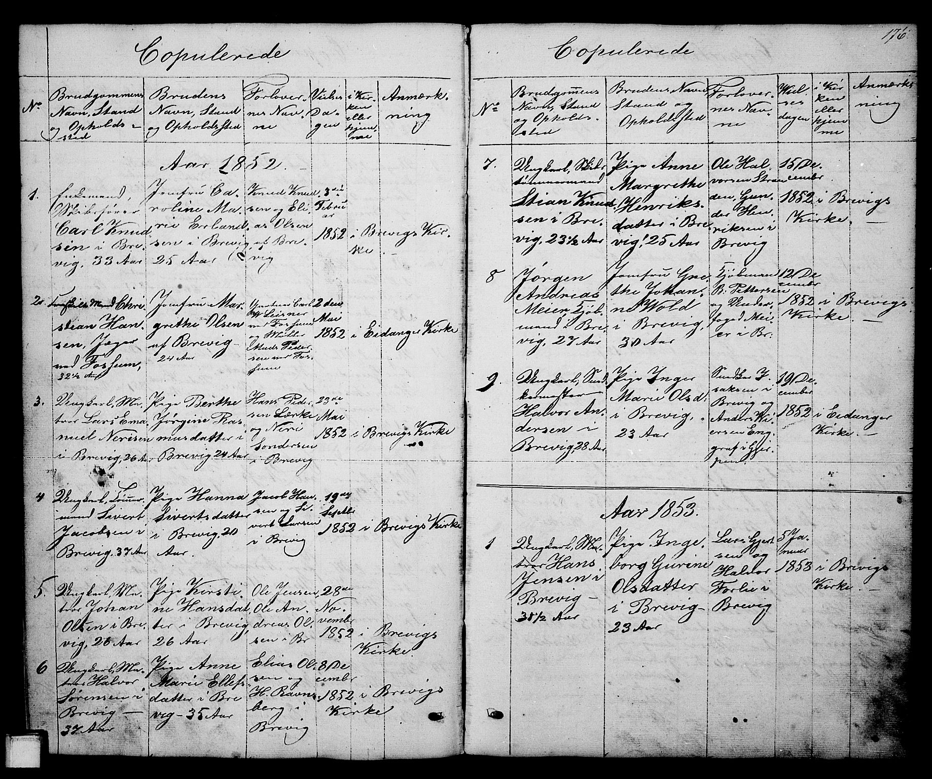 Brevik kirkebøker, SAKO/A-255/G/Ga/L0002: Parish register (copy) no. 2, 1846-1865, p. 176