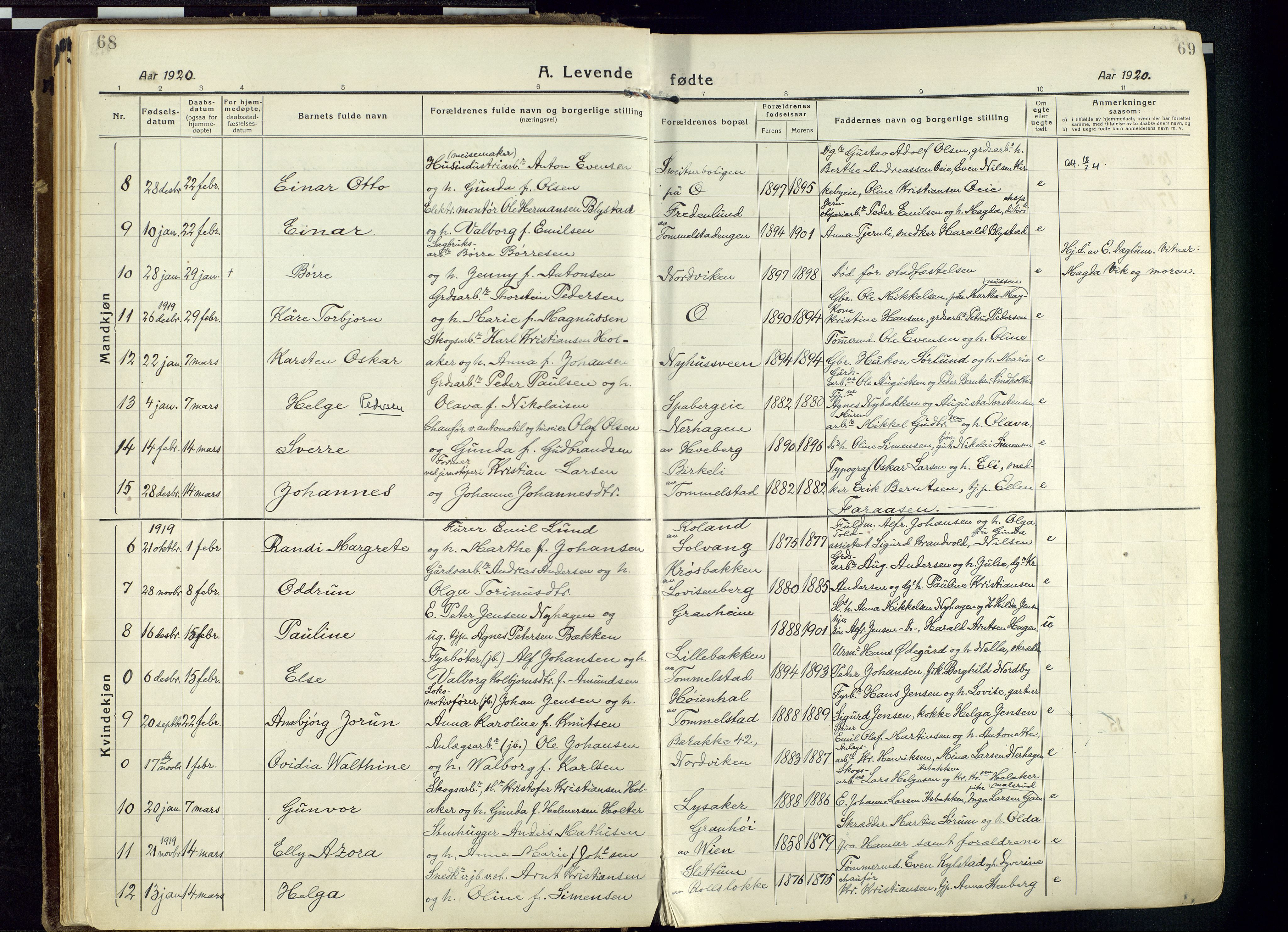 Vang prestekontor, Hedmark, AV/SAH-PREST-008/H/Ha/Haa/L0022: Parish register (official) no. 22, 1918-1944, p. 68-69