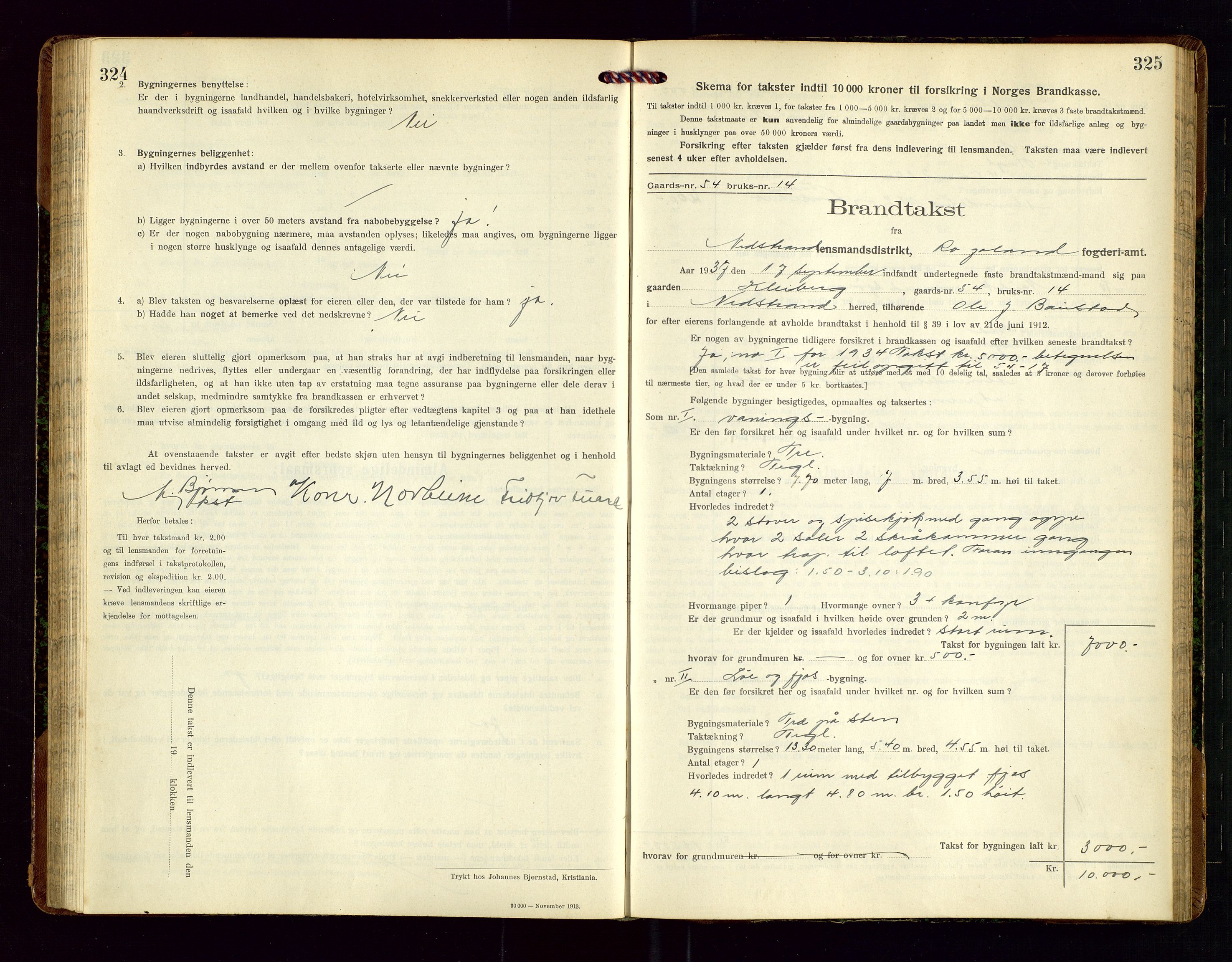 Nedstrand lensmannskontor, SAST/A-100236/Gob/L0002: "Brandtakstprotokol for Nerstrand lensmandsdistrikt Rogaland Fylke", 1916-1949, p. 324-325