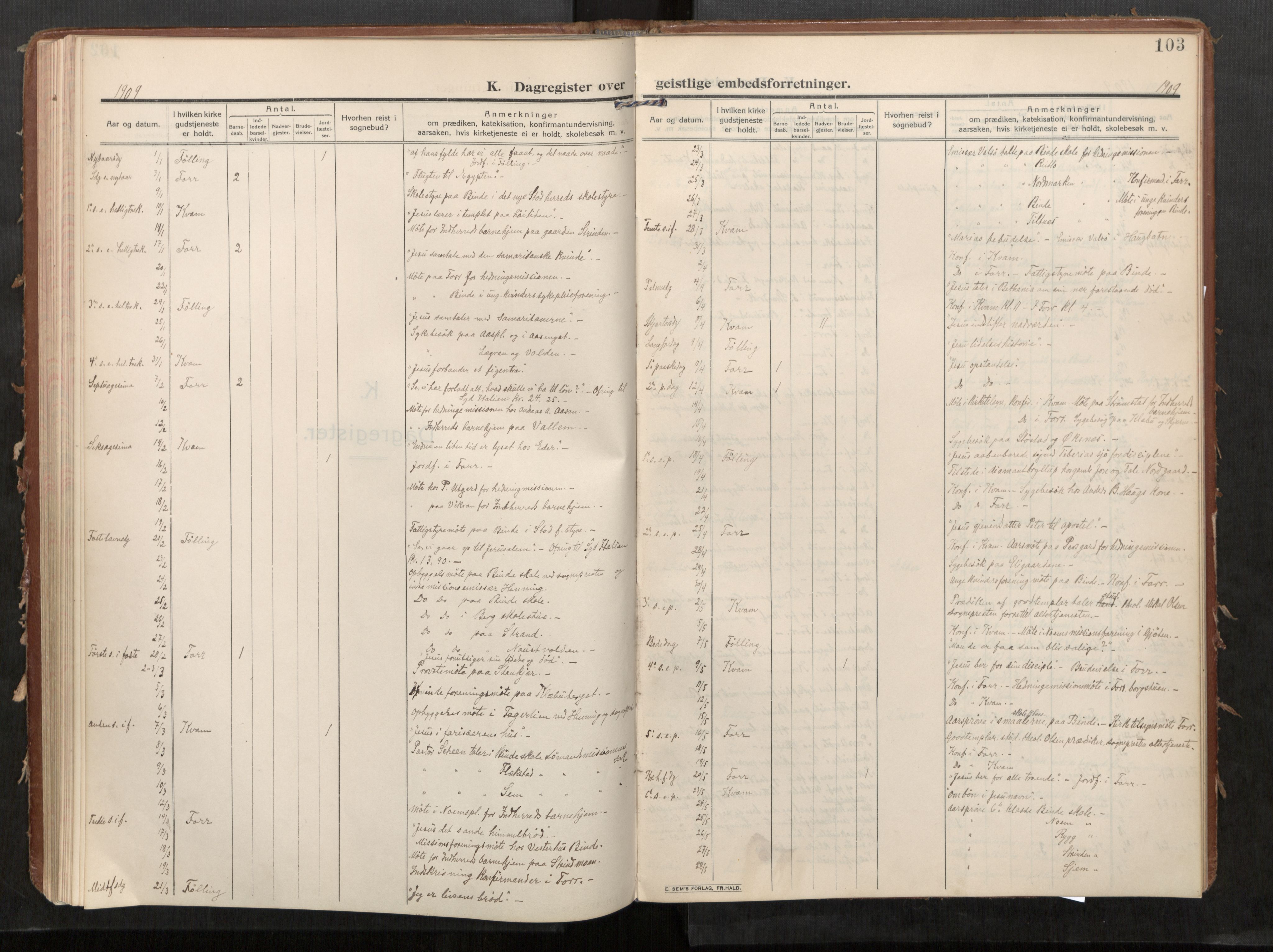 Stod sokneprestkontor, SAT/A-1164/1/I/I1/I1a/L0002: Parish register (official) no. 2, 1909-1922, p. 103