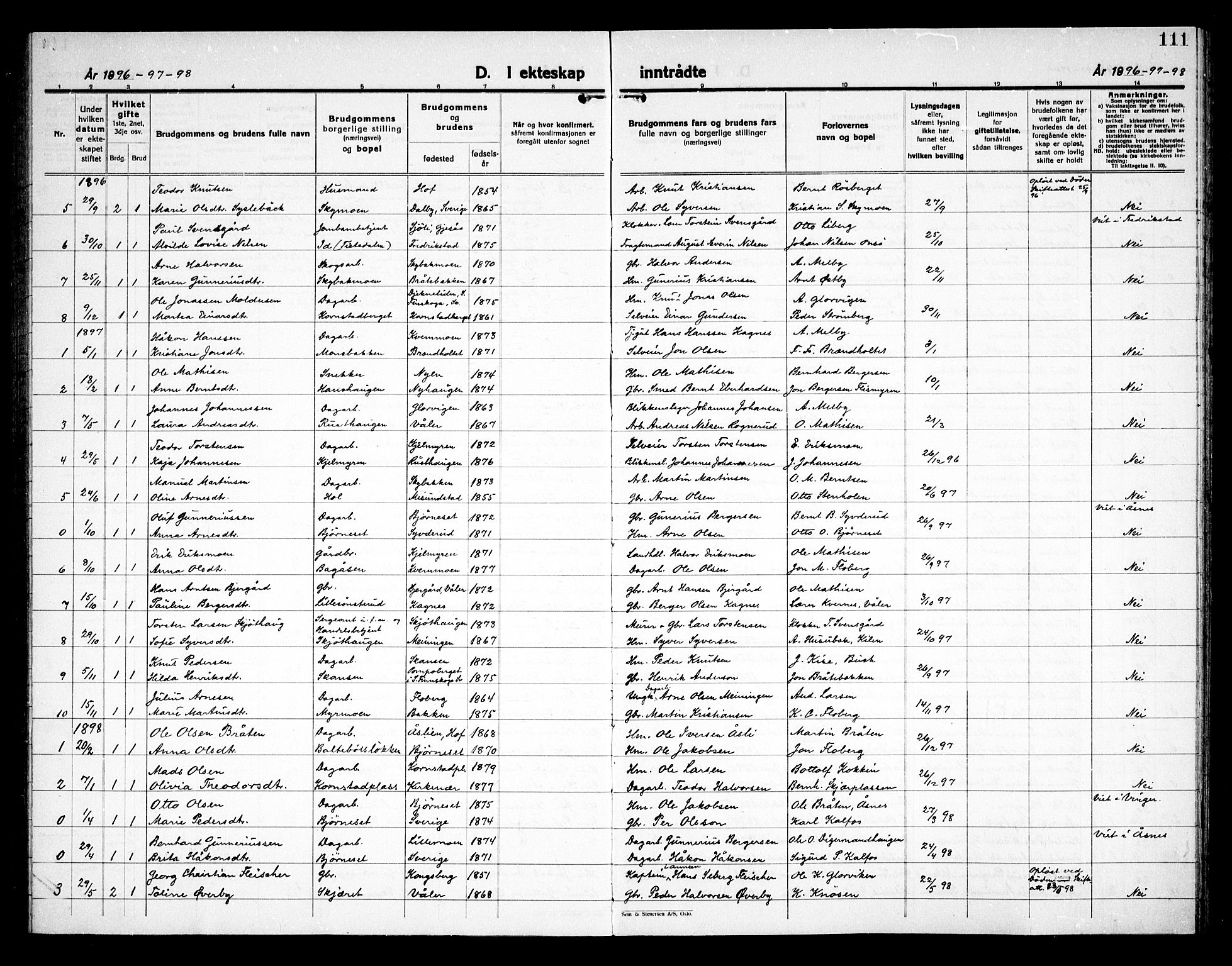 Åsnes prestekontor, SAH/PREST-042/H/Ha/Haa/L0000D: Parish register (official) no. 0B, 1890-1929, p. 111