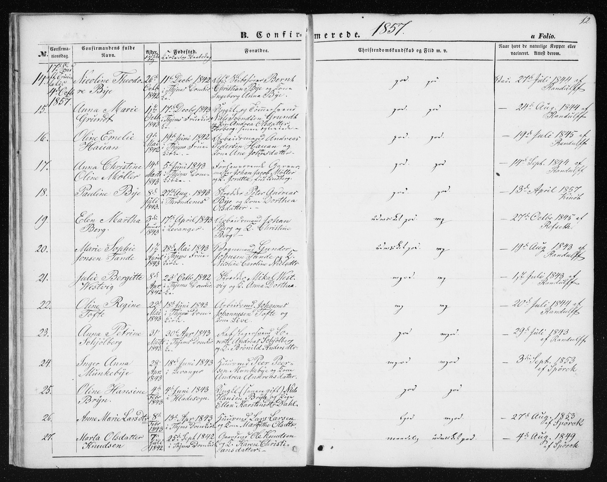 Ministerialprotokoller, klokkerbøker og fødselsregistre - Sør-Trøndelag, SAT/A-1456/602/L0114: Parish register (official) no. 602A12, 1856-1872, p. 12