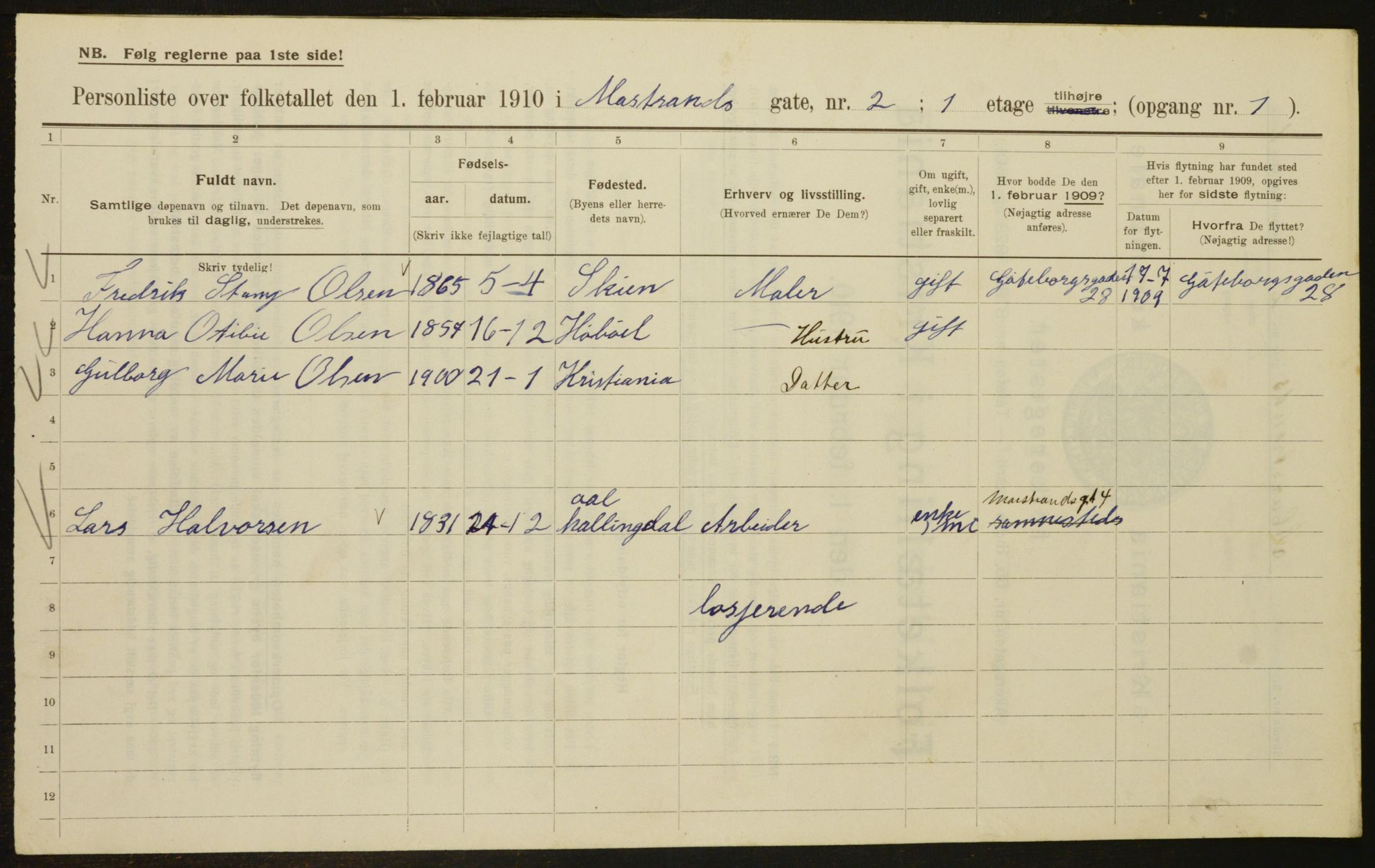 OBA, Municipal Census 1910 for Kristiania, 1910, p. 62556