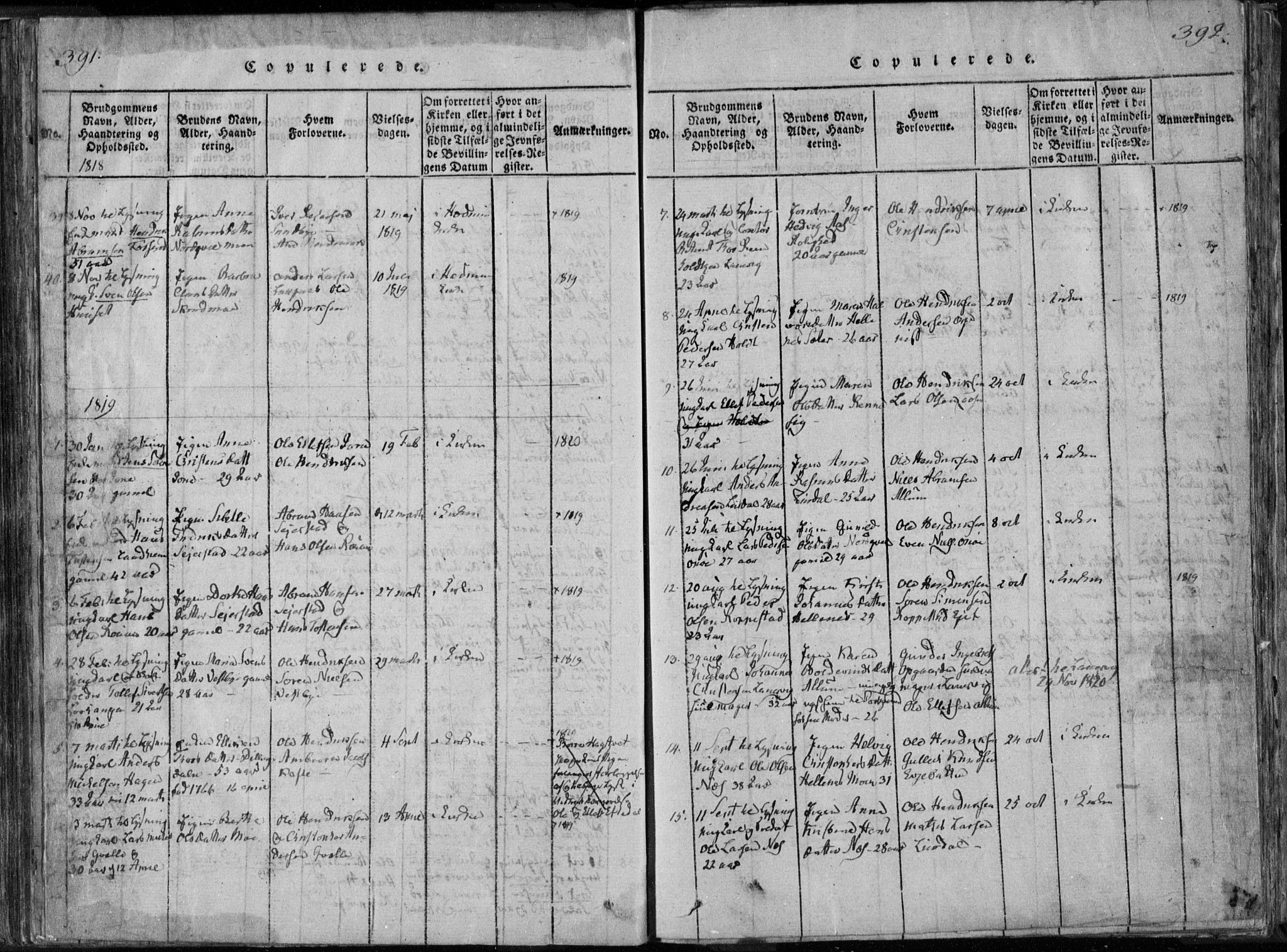 Hedrum kirkebøker, SAKO/A-344/F/Fa/L0004: Parish register (official) no. I 4, 1817-1835, p. 391-392