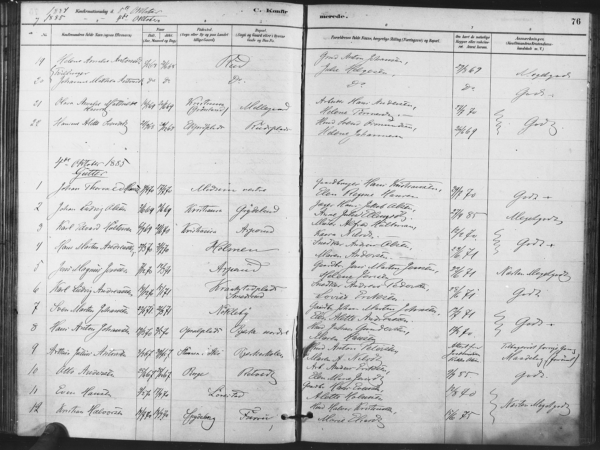 Kråkstad prestekontor Kirkebøker, AV/SAO-A-10125a/F/Fa/L0009: Parish register (official) no. I 9, 1880-1892, p. 76