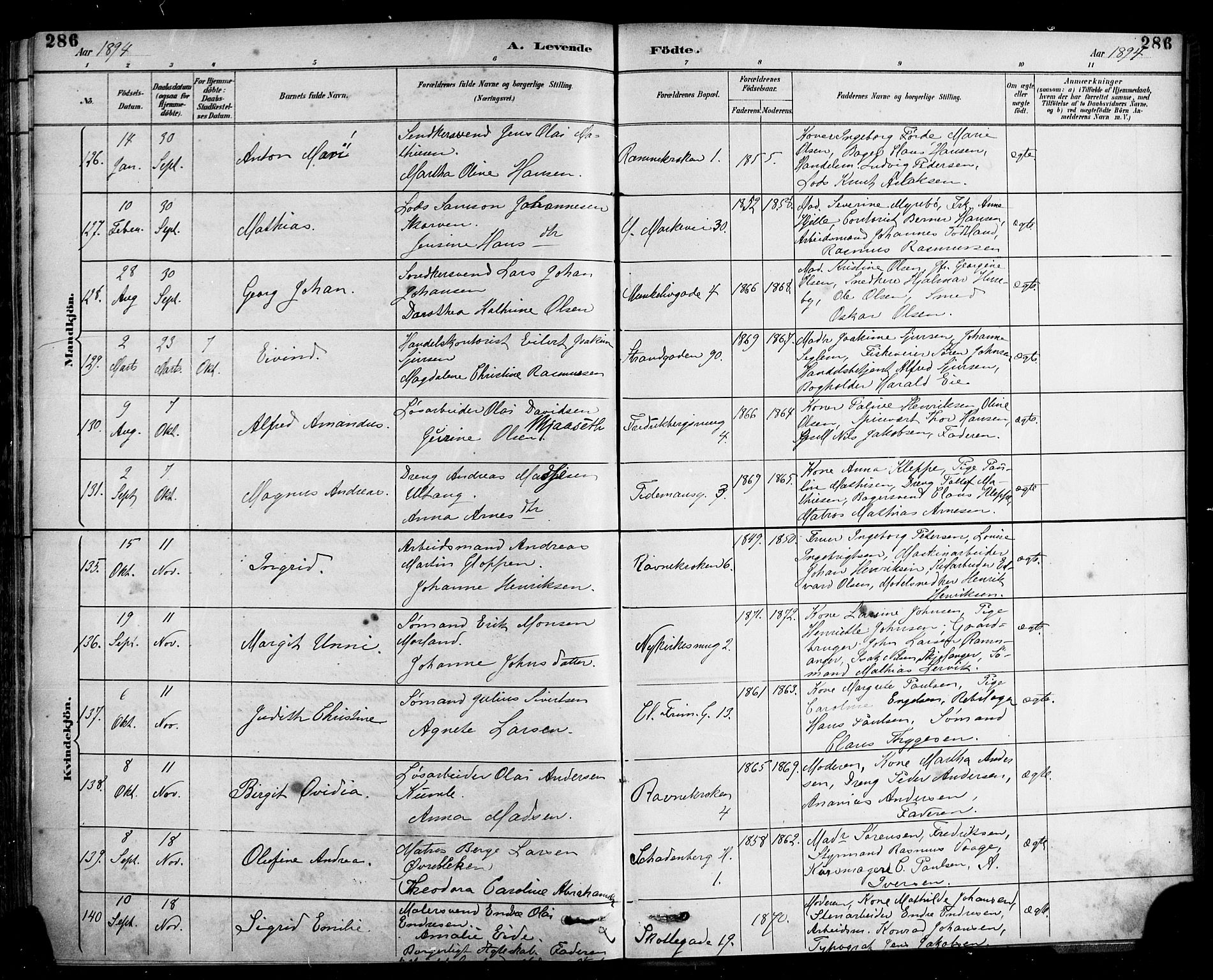 Nykirken Sokneprestembete, AV/SAB-A-77101/H/Haa: Parish register (official) no. B 5, 1885-1894, p. 286
